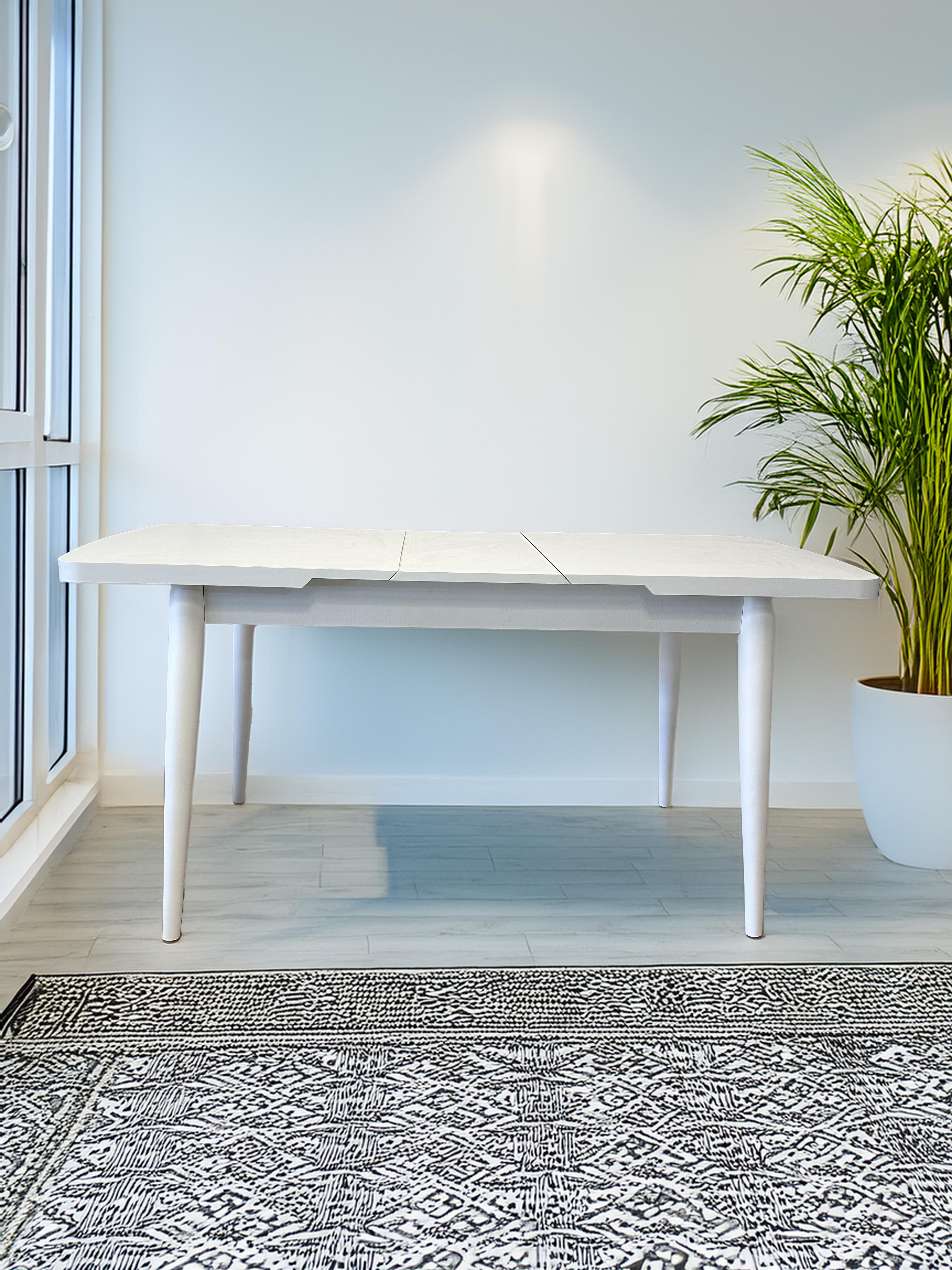 Akasya Ahşap Beyaz Renk Dikdörtgen Açılır Masa Takımı 127x70 Cm - 4 Adet Ahşap Sandalye Bohem & İskandinav Şık Tasarım