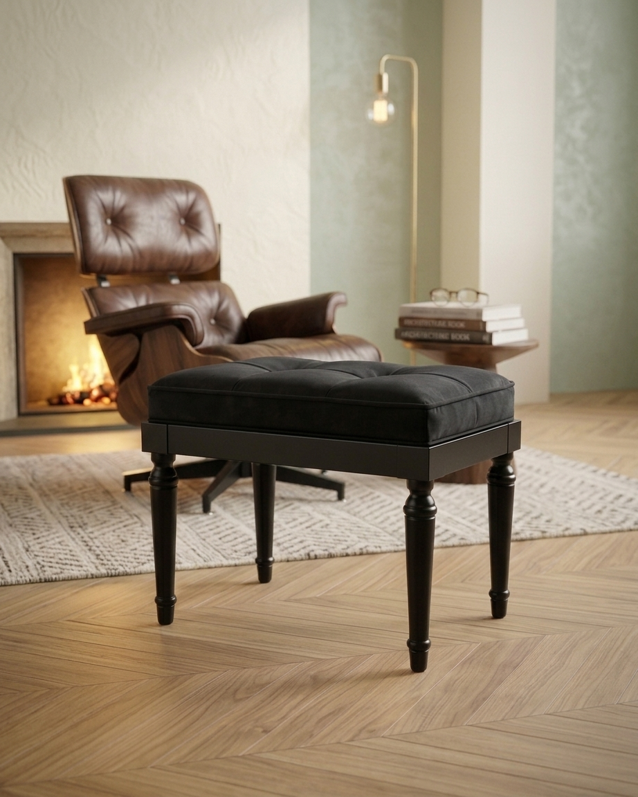 Alberohome Kapitoneli Bench Puf 60x40 cm – Klasik Ayaklı Oturma Pufu