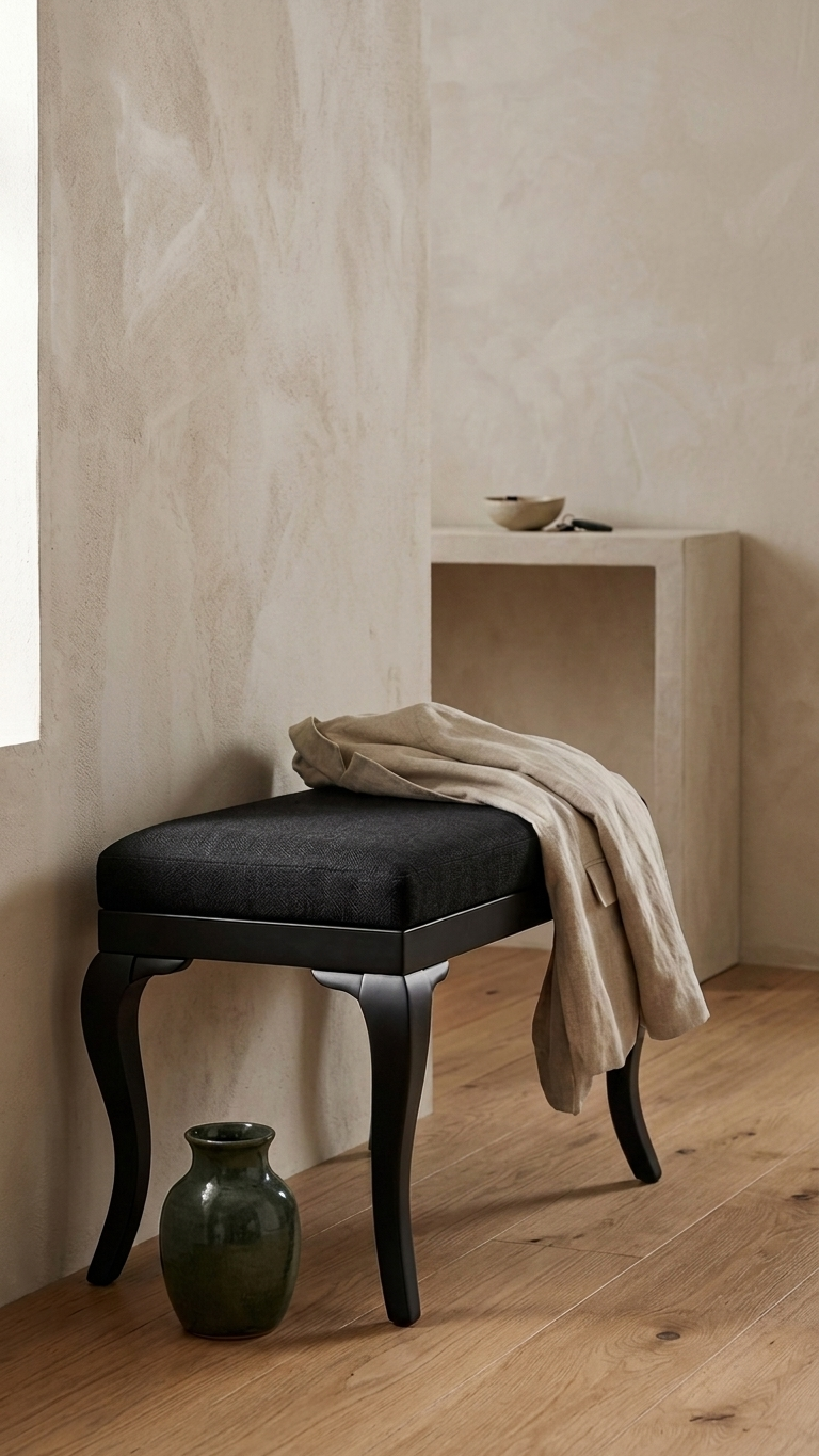 Alberohome Klasik Bench Puf 62x42 cm – Beyaz Ahşap Ayaklı Oturma Pufu
