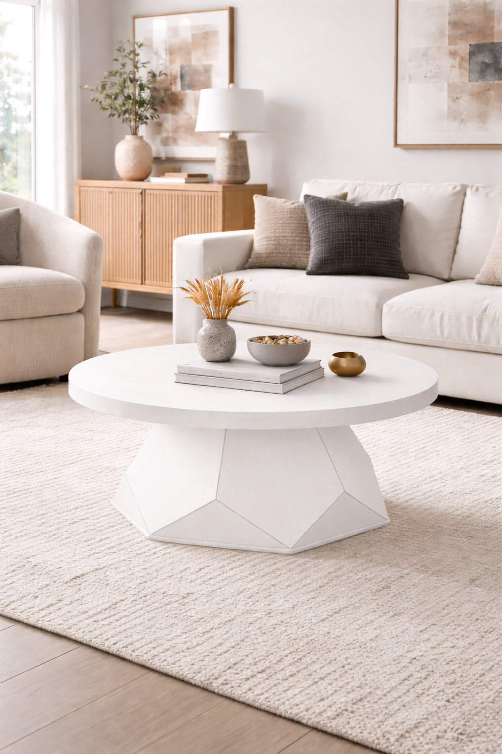 Alberohome Modern Yuvarlak Orta Sehpa 80 cm Minimal Salon Sehpası