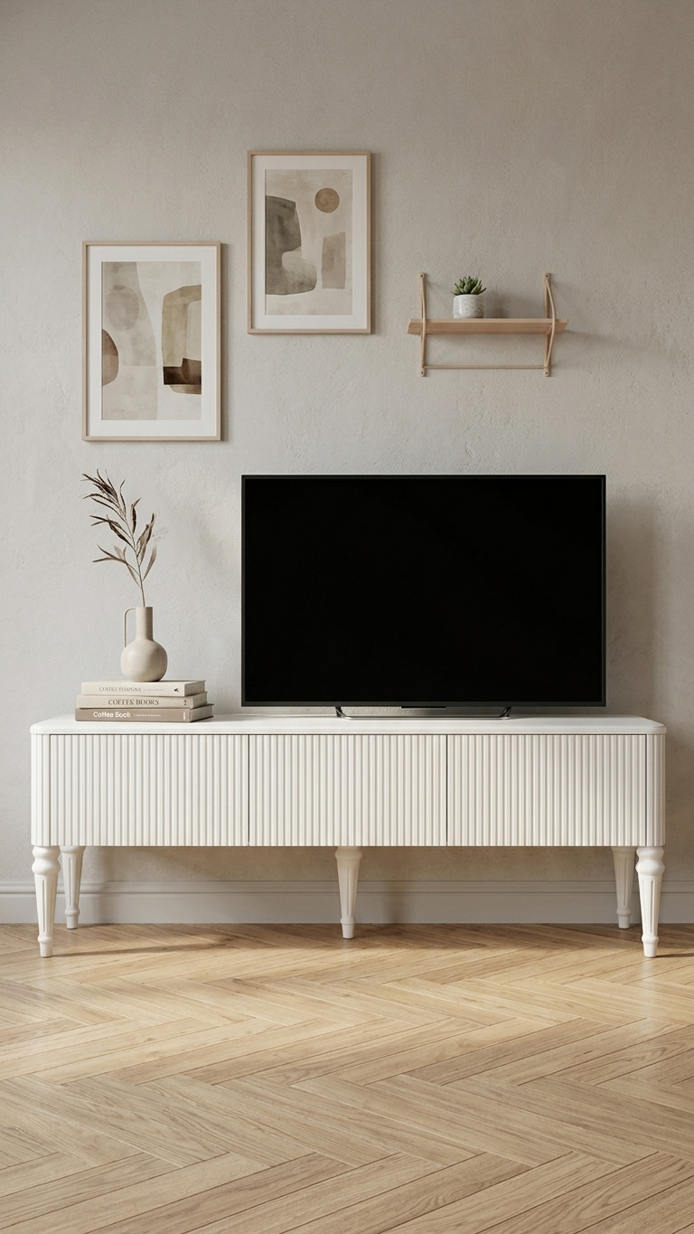 Alberohome Siyah Ahşap TV Ünitesi 200 x 45 x 50 cm – Modern Çizgili Tasarım