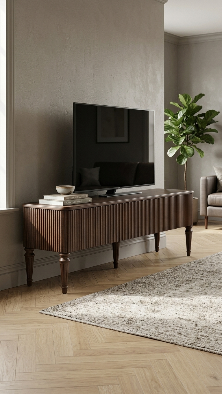 Alberohome Siyah Ahşap TV Ünitesi 200 x 45 x 50 cm – Modern Çizgili Tasarım