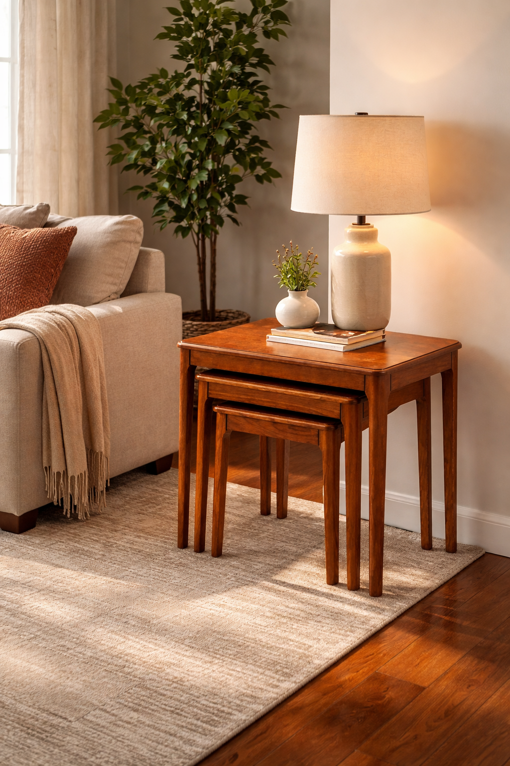 AlberoLinea Soft Kayın Zigon Sehpa Seti – Doğal Ahşap Şıklık