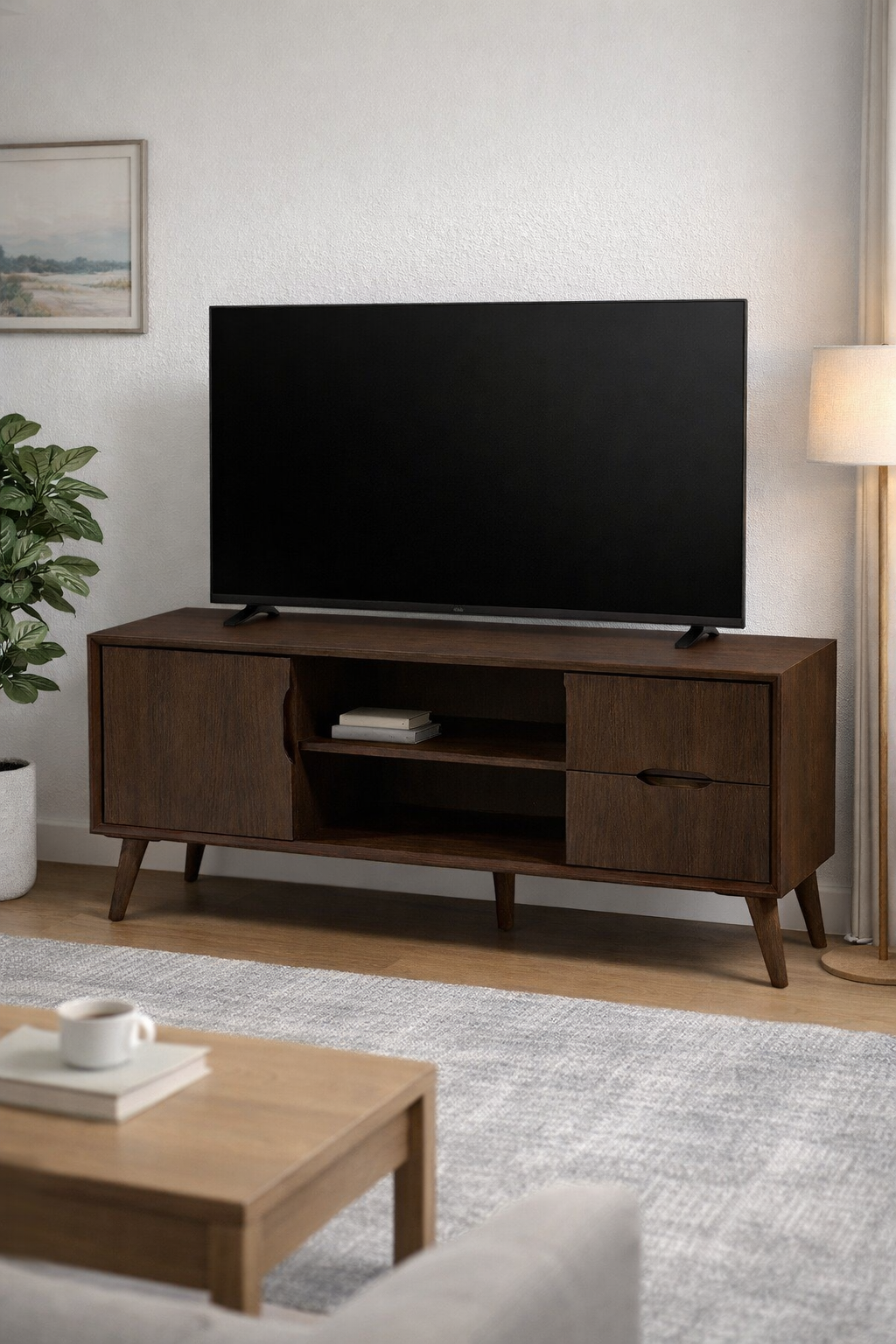 Arden Retro Ahşap TV Konsolu – Kapaklı Çekmeceli TV Ünitesi – 160 × 42 × 60 cm