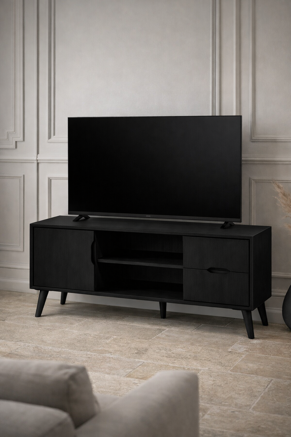 Arden Retro Ahşap TV Konsolu – Kapaklı Çekmeceli TV Ünitesi – 160 × 42 × 60 cm