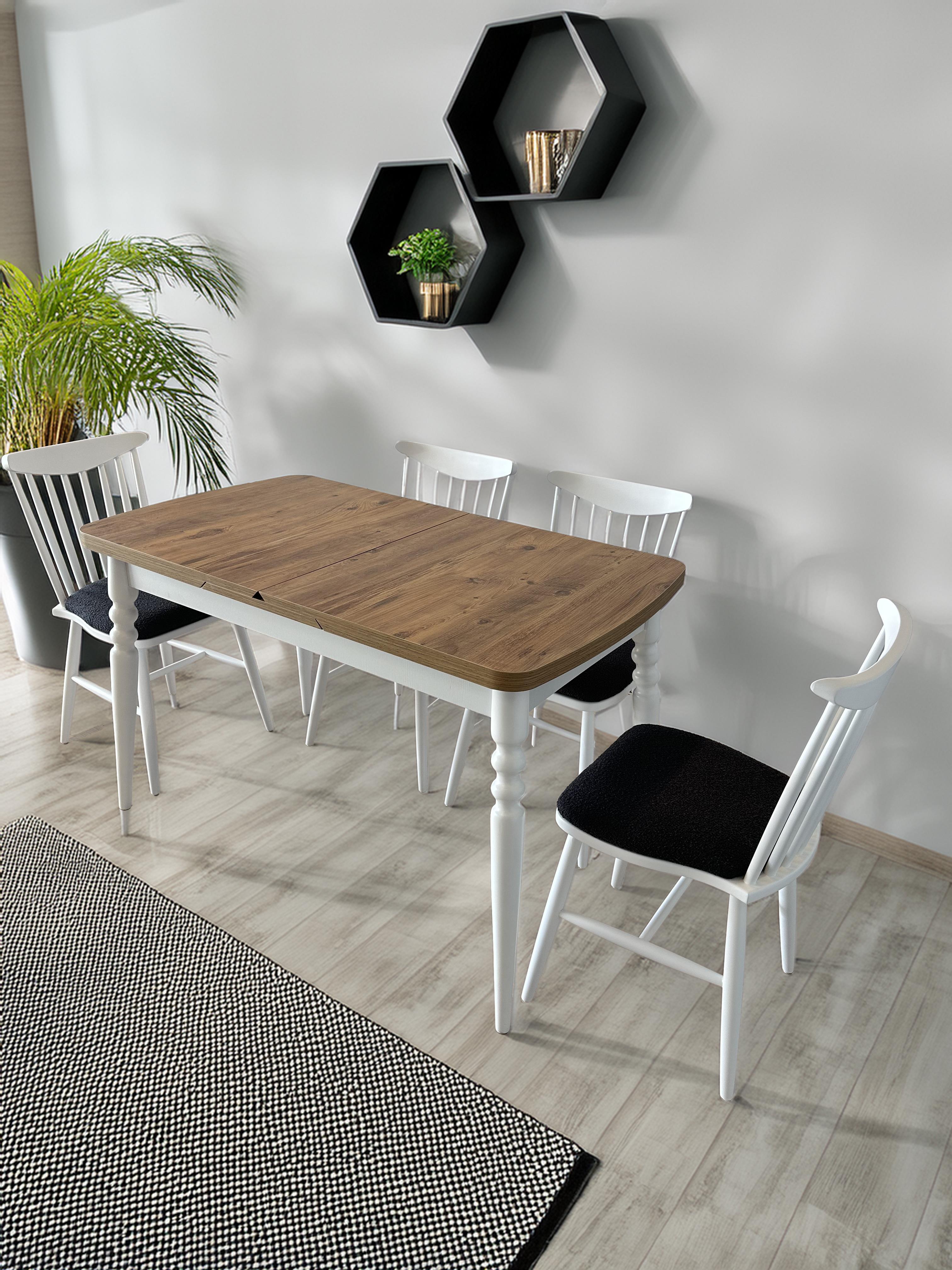 Armada Ahşap Naturel Renk Çizilmez Açılır Dikdörgen Masa Takımı 127x70 Cm - 4 Adet Ahşap Sandalye Bohem & İskandinav Şık Tasarım