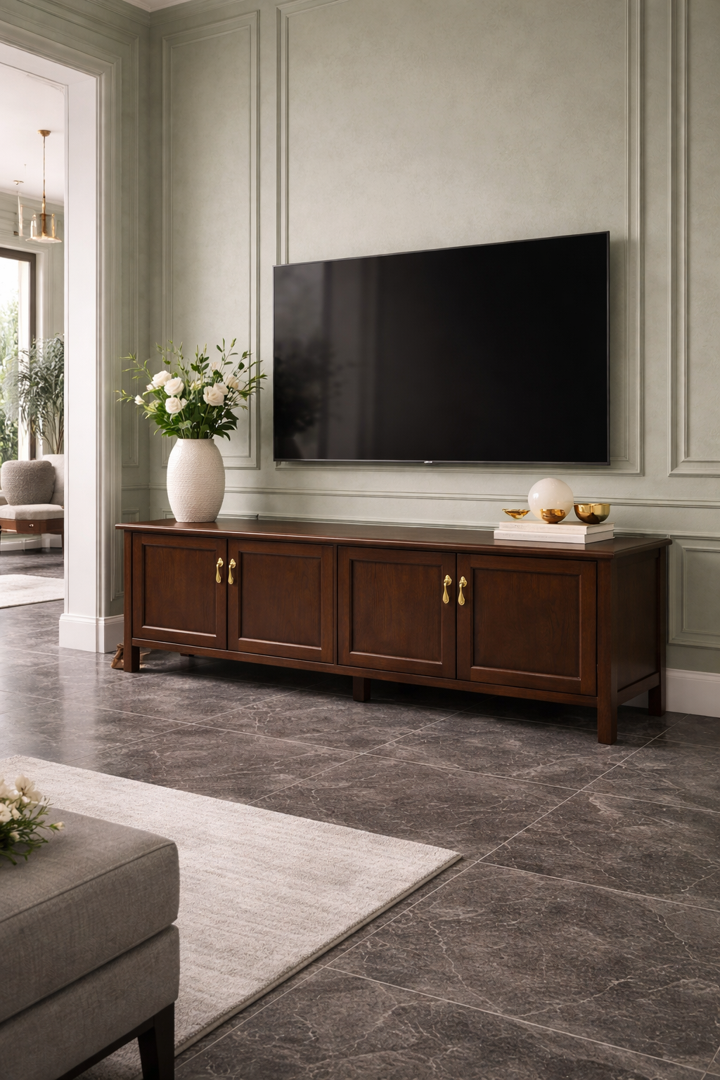 Atlas Serisi Ahşap TV Ünitesi – Geniş Depolamalı Salon TV Ünitesi – 200 × 45 × 95 cm