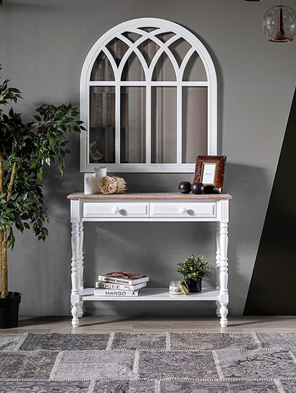 Barbery Doğal Ahşap Beyaz Renk Masif Dresuar 100x36 Cm - Modern & Şık Tasarım