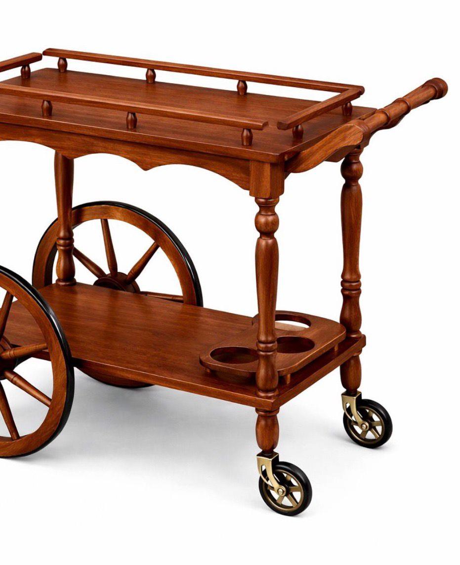 Büyük Tekerli Masif Ahşap Servis Arabası | 90×50 cm
