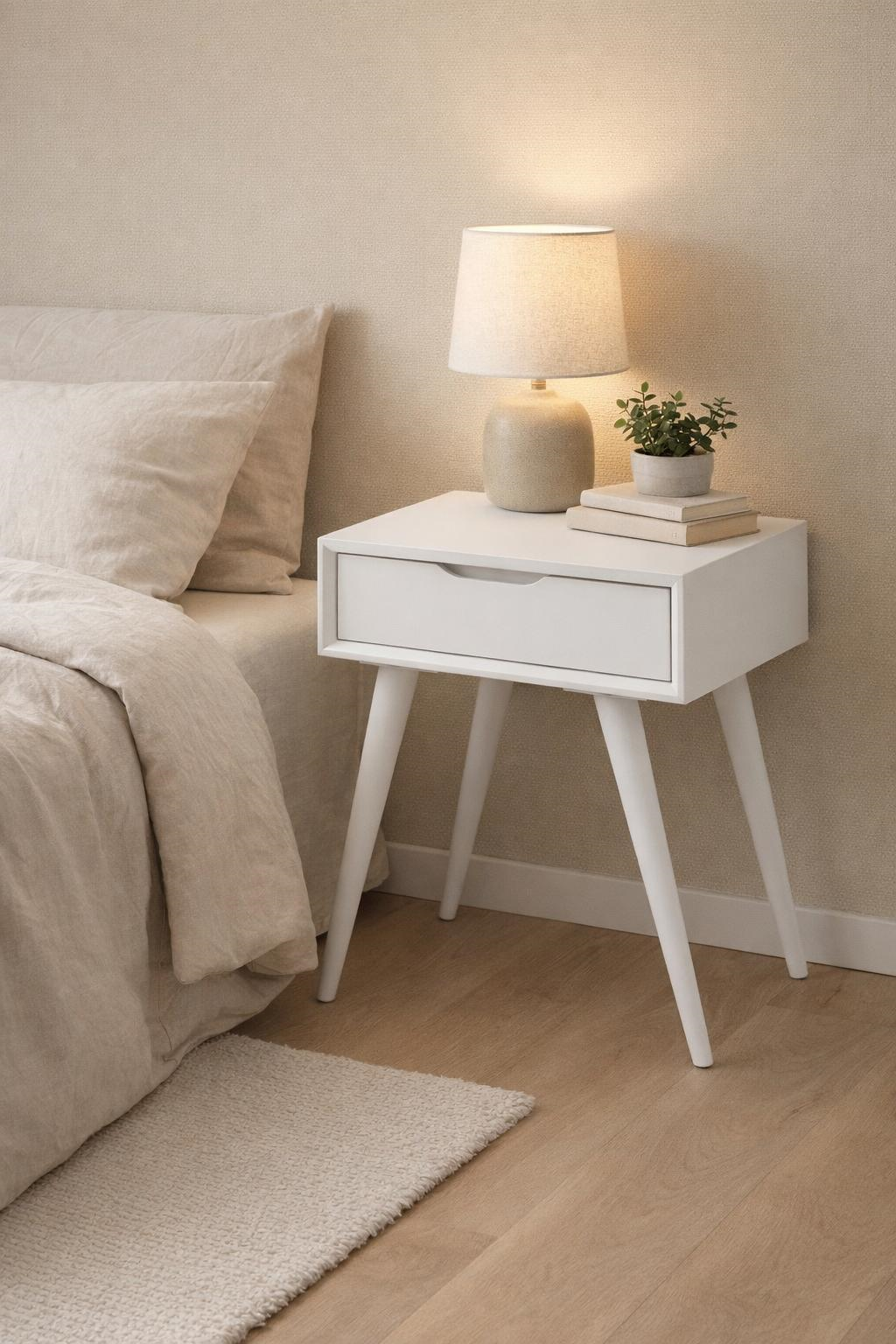 Çekmeceli Yüksek Ayaklı Komodin 50x65 cm – Modern Yatak Odası Komodini