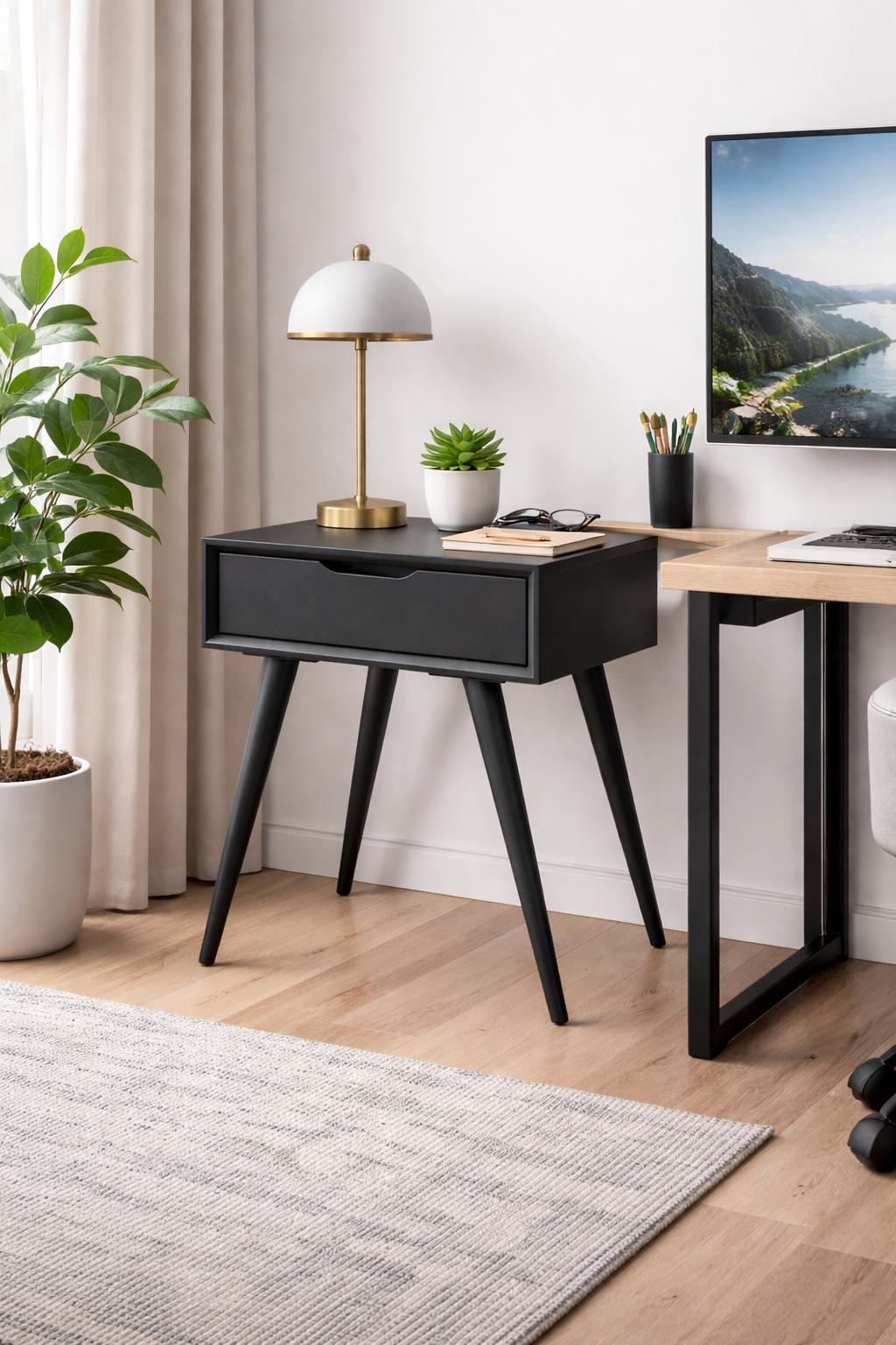 Çekmeceli Yüksek Ayaklı Komodin 50x65 cm – Modern Yatak Odası Komodini