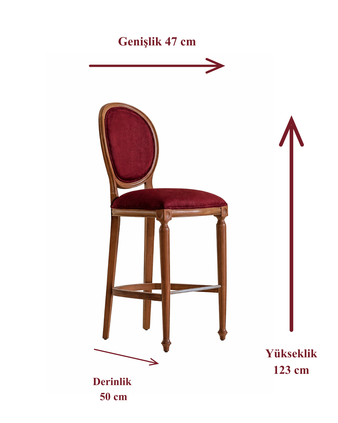 Centa Doğal Ahşap Döşemeli Ceviz Torna Ayaklı Bar Sandalye El İşçiliği Klasik Tarz