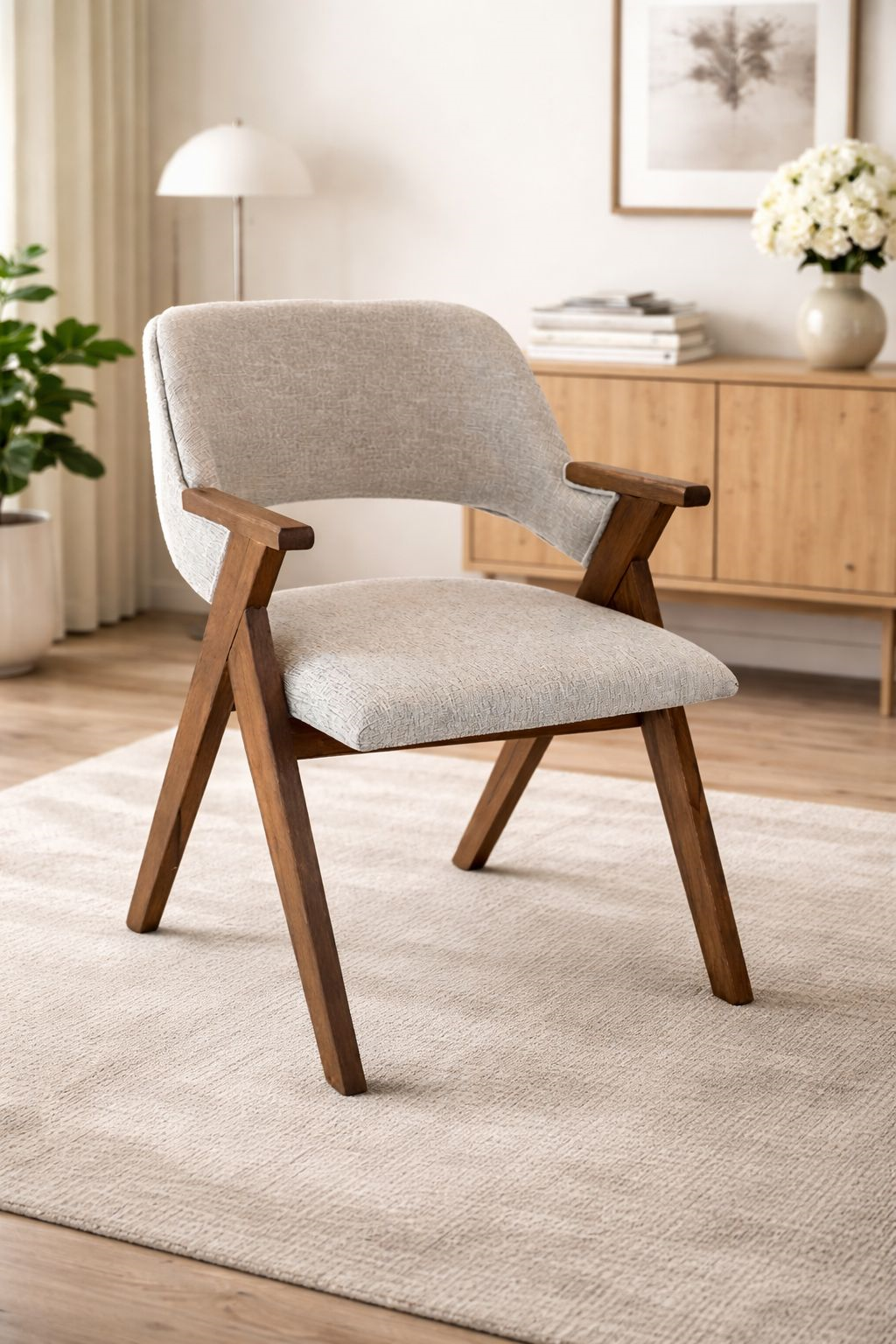 Ciclamino Doğal Ahşap Döşemeli Ceviz Kolçaklı Sandalye El İşçiliği Bohem İskandinav Tasarım