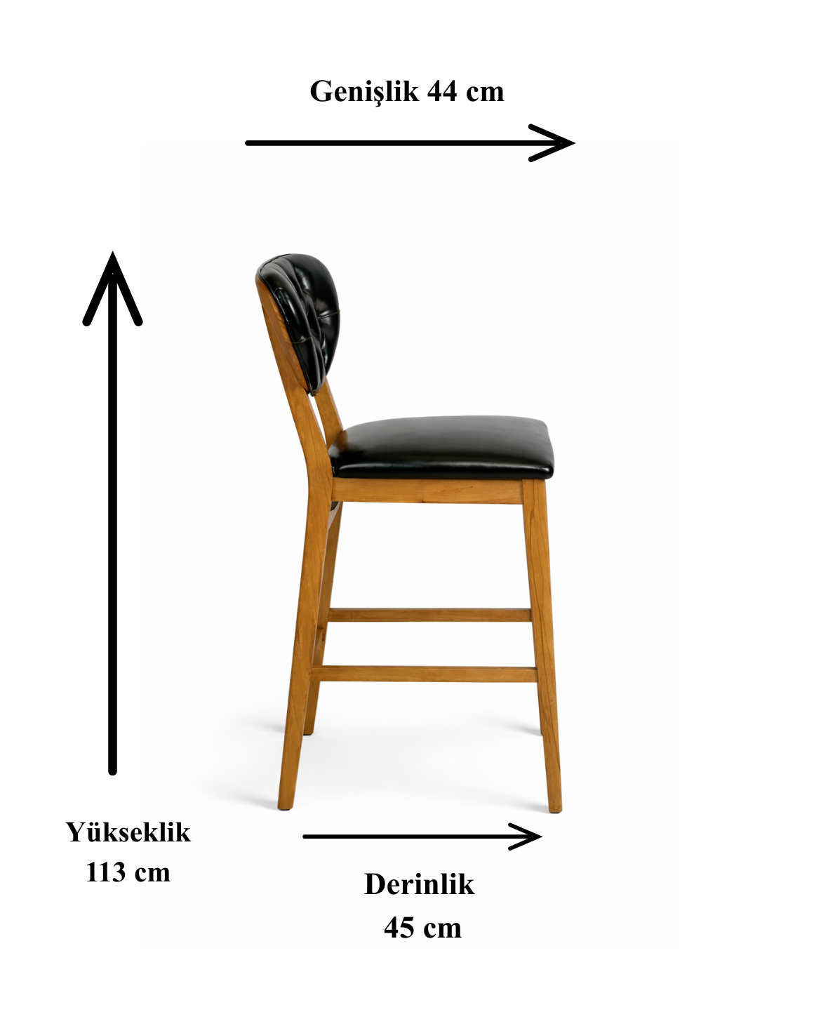 Dafne Doğal Ahşap  Döşemeli Ceviz Rustik Bar  Sandalye El İşçiliği Klasik Tarz