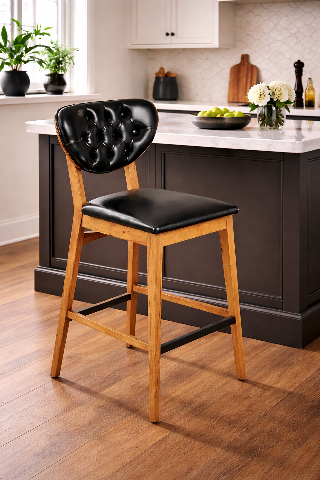 Dafne Doğal Ahşap  Döşemeli Ceviz Rustik Bar  Sandalye El İşçiliği Klasik Tarz