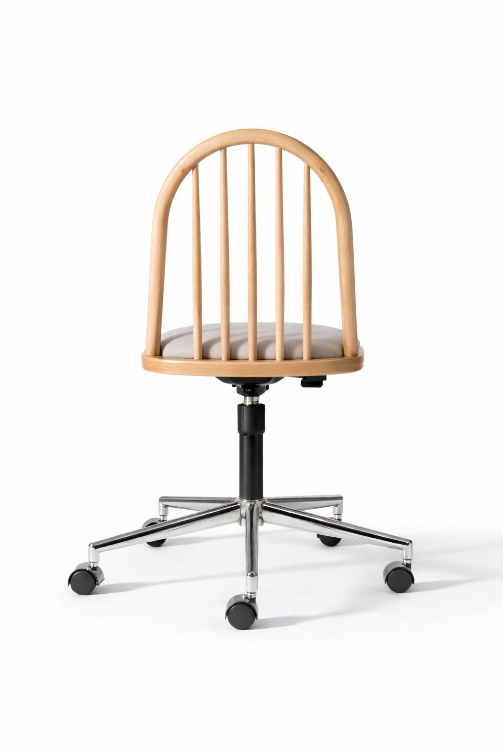 Esperenza Doğal Ahşap Naturel Renk Kadife Kumaş Döner Çalışma Sandalyesi 55x55x96 Cm - Modern & Şık Tasarım