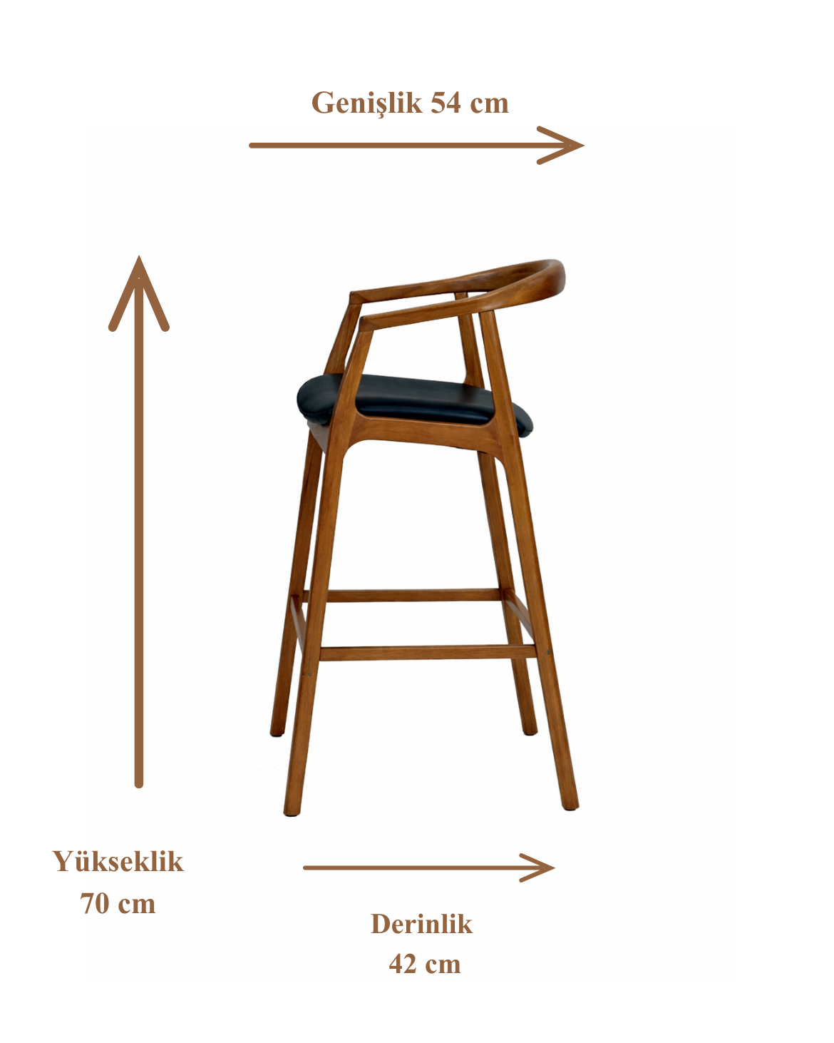 Girasole Doğal Ahşap Döşemeli Ceviz Kollu Bar Sandalye El İşçiliği Modern İskandinav Tasarım