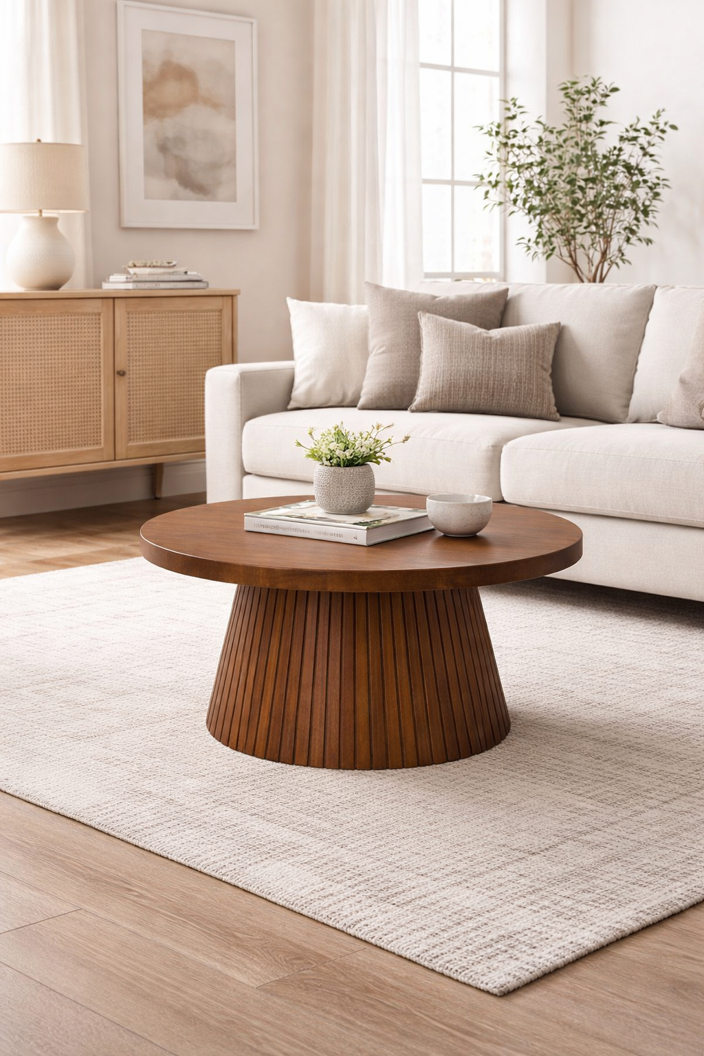 Kayın Fıçı Çizgili Orta Sehpa 80×80 cm 43 cm Ahşap Orta Sehpa