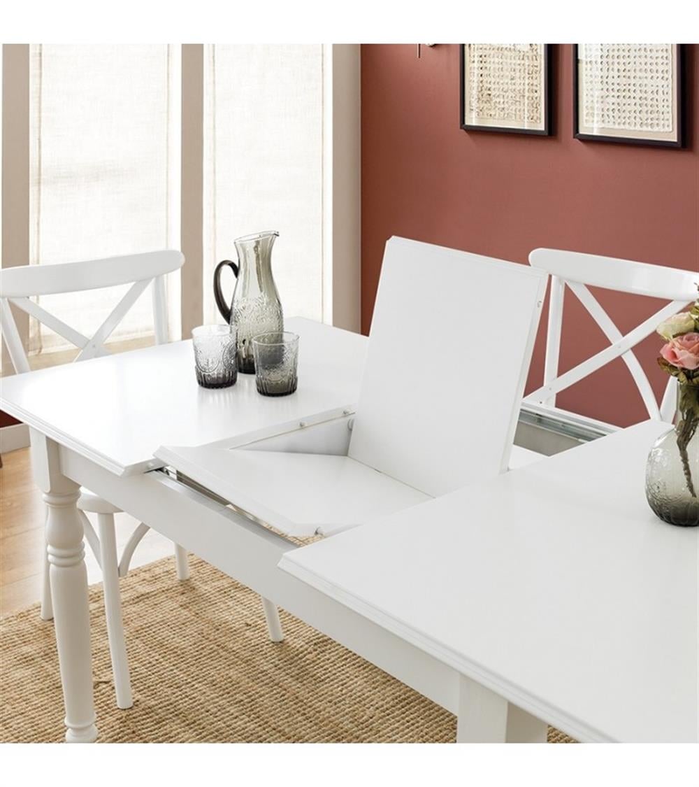 Lena Beyaz Renk Çizilmez Dikdörtgen Açılır Ahşap Masa 120x80 Cm - Modern & Şık Tasarım