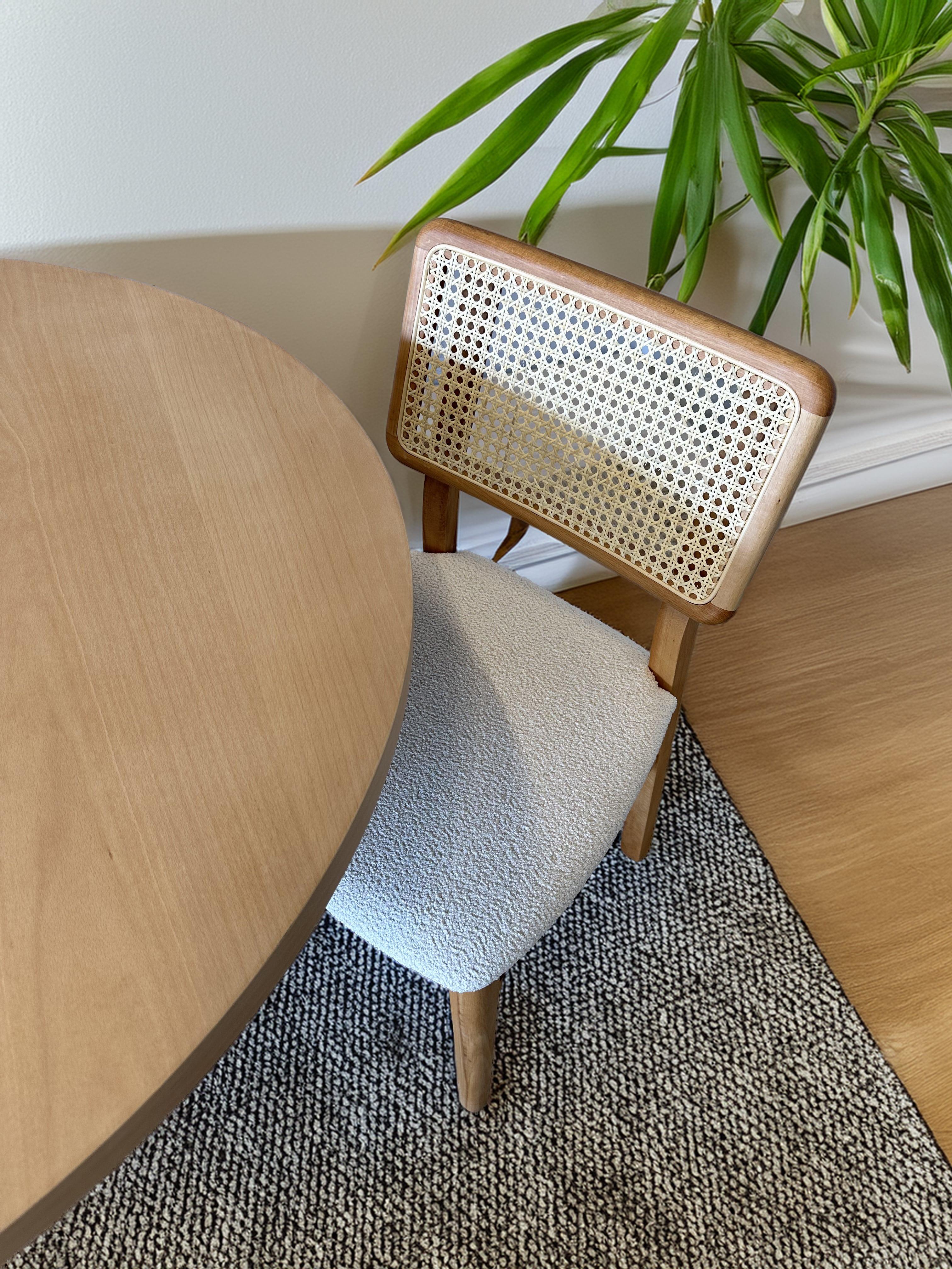 Lilyum Naturel Renk Yuvarlak Ahşap Masa Takımı 90x90 Cm - 4 Naturel Renk Hazeranlı Sandalye Bohem & İskandinav Şık Tasarım