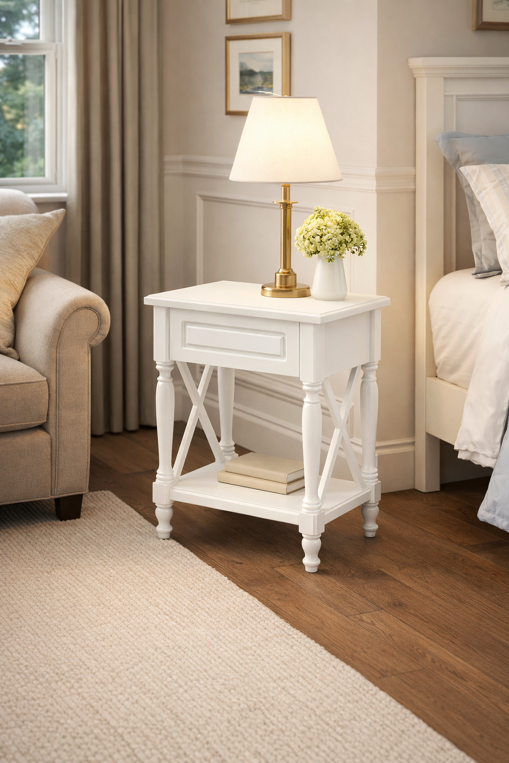 Lorenza Siyah Ahşap Yan Sehpa – Çekmeceli Klasik Komodin – Modern Dresuar Yan Sehpası 52×70 cm