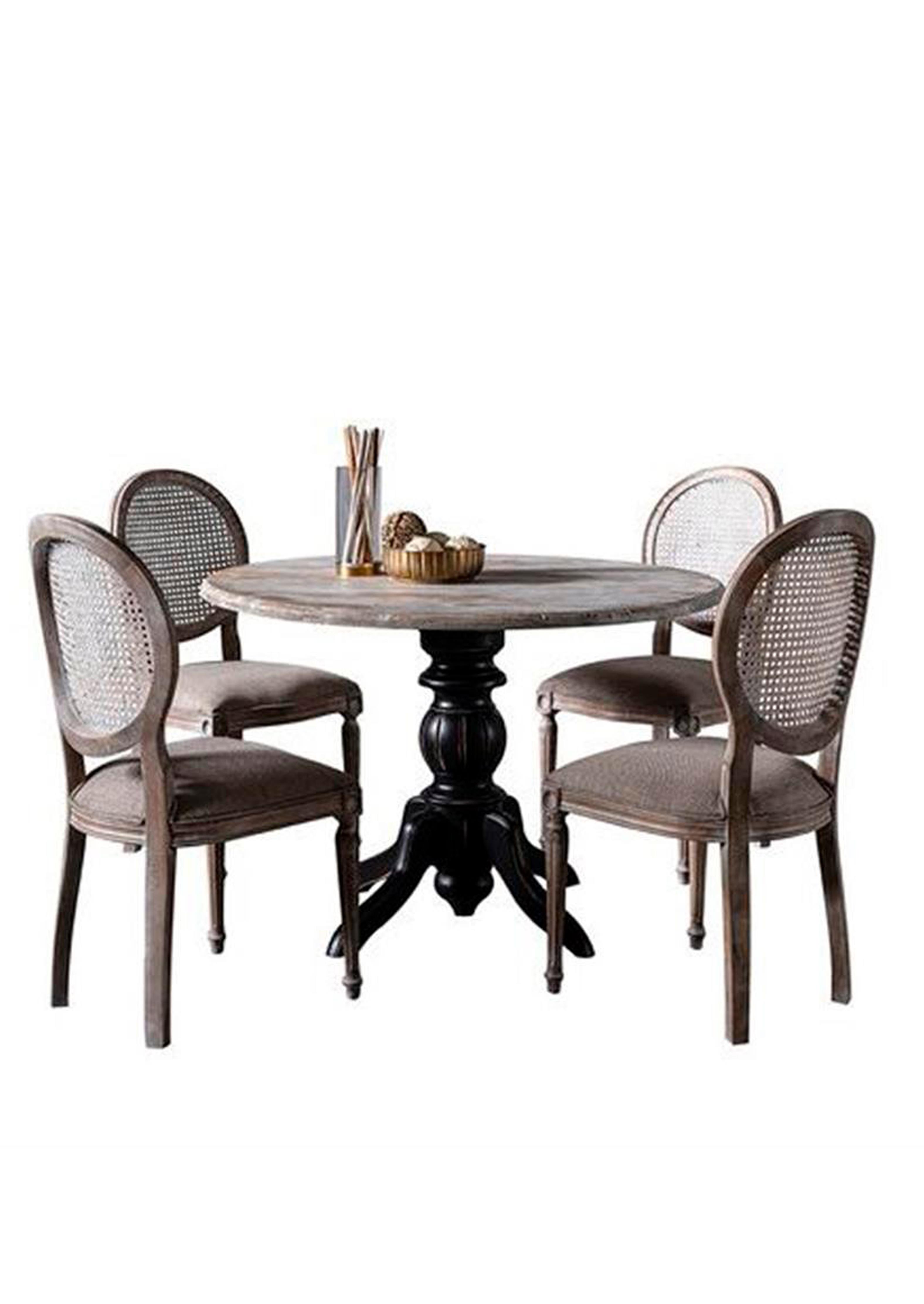 Luz Doğal Ahşap Masif Yuvarlak Masa Takımı 120x120 cm - 4 Doğal Ahşap Hazeranlı Sandalye Modern Şık Tasarım