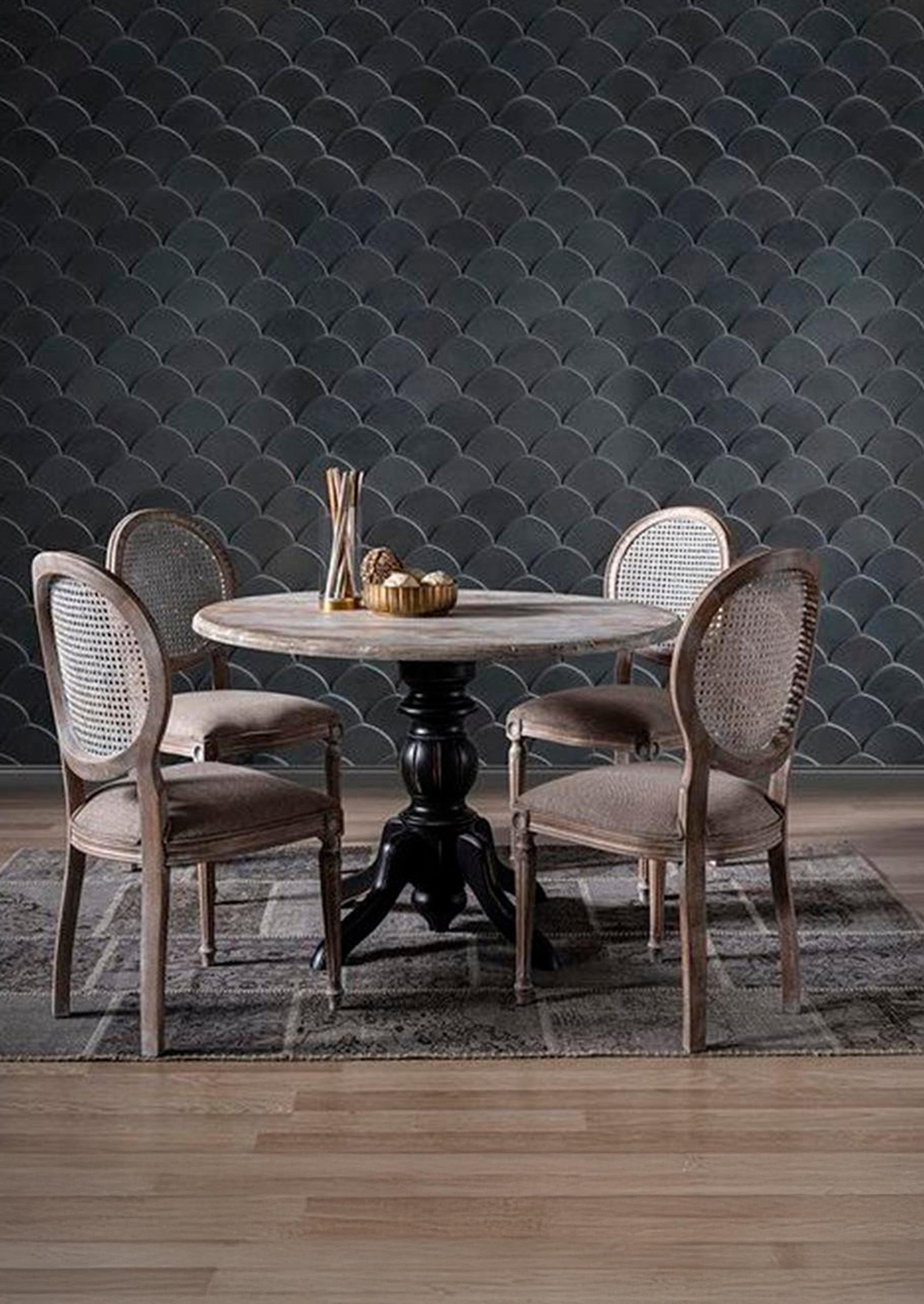 Luz Doğal Ahşap Masif Yuvarlak Masa Takımı 120x120 cm - 4 Doğal Ahşap Hazeranlı Sandalye Modern Şık Tasarım