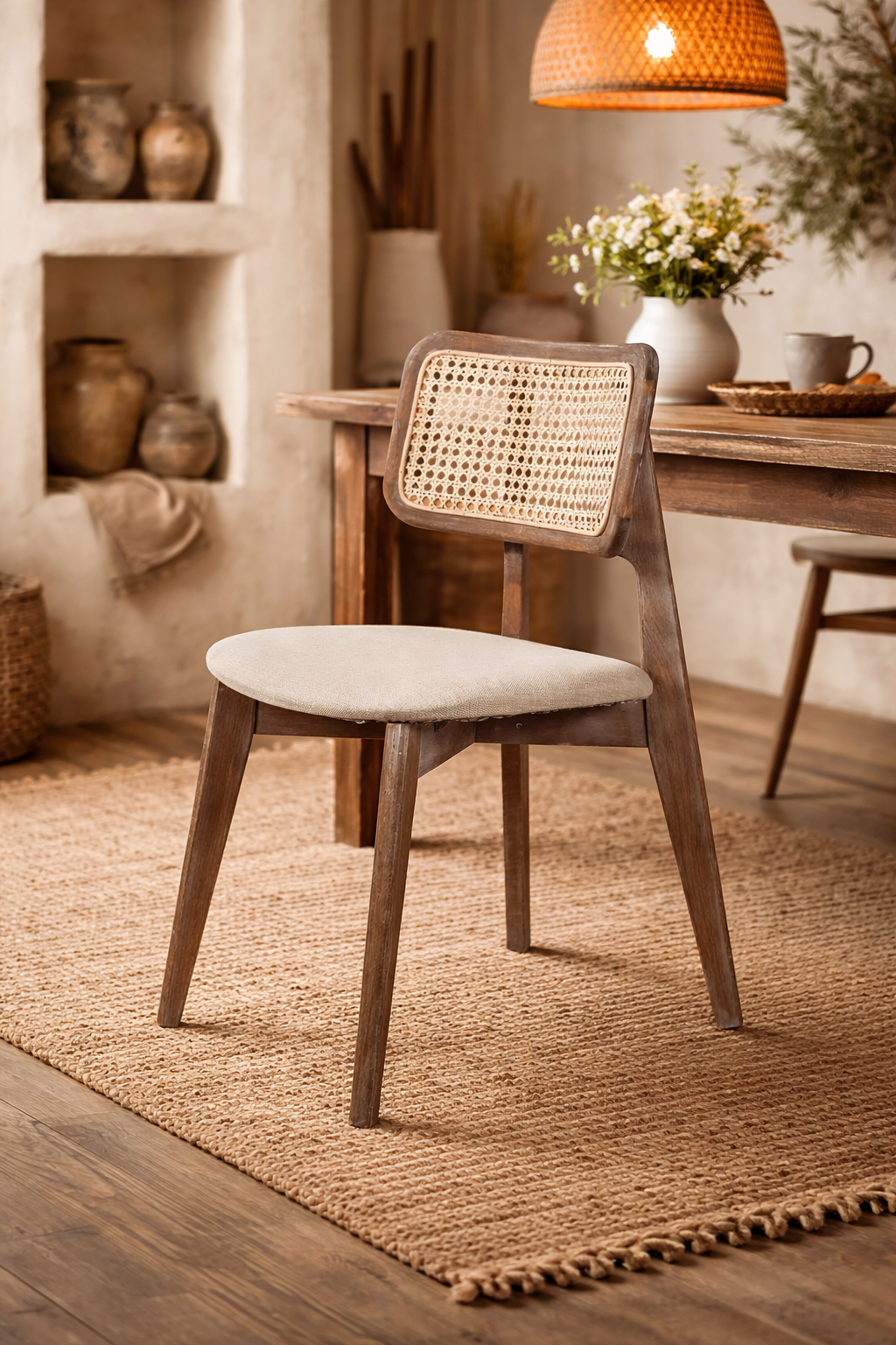 Melodi Doğal Kayın Ahşap Krem Hazeranlı Masif Eskitme Sandalye Detaylı İşçilik Modern Şık Tasarım