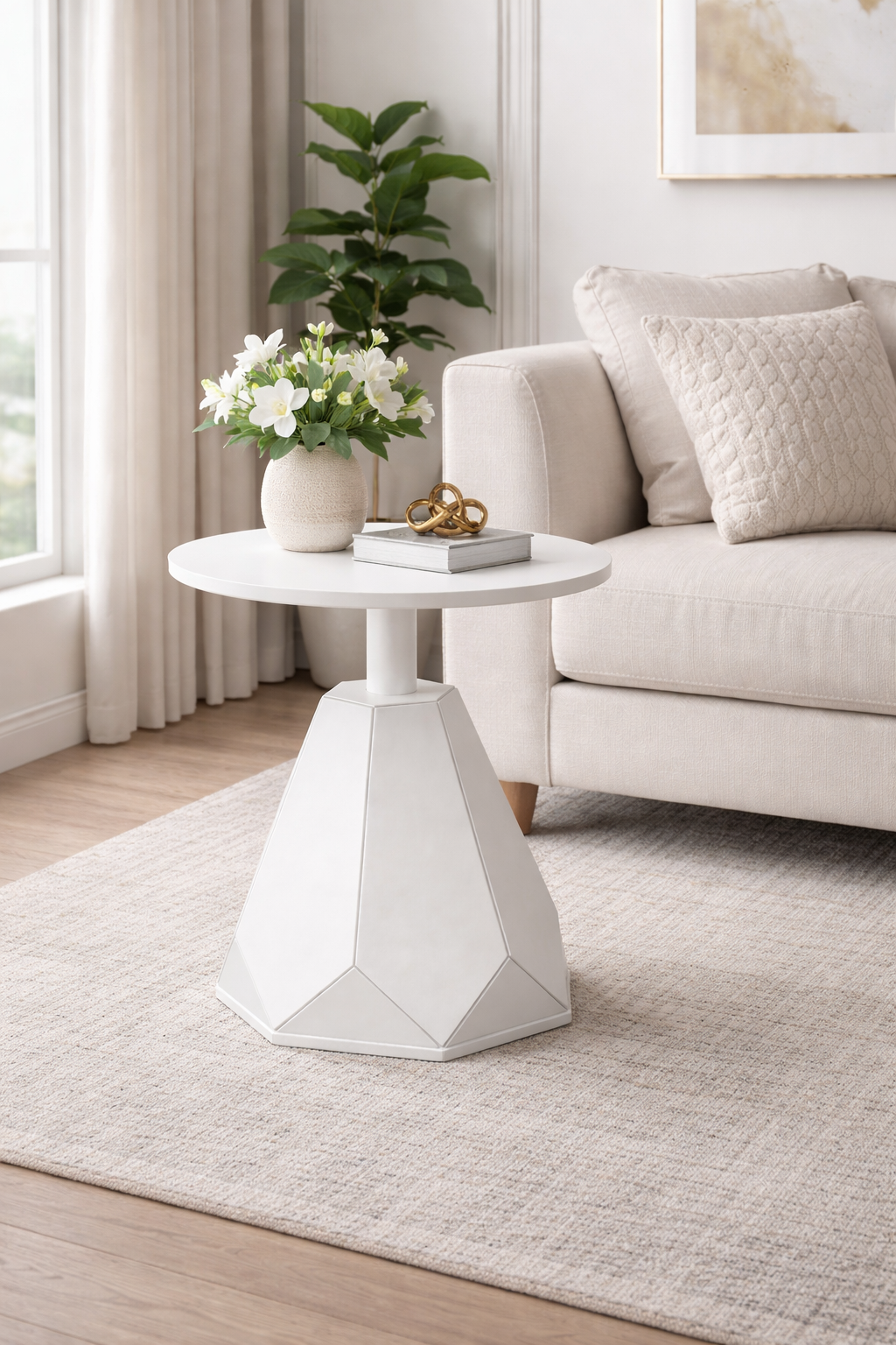 Modern Geometrik Ayaklı Yan Sehpa 50x57 cm – Yuvarlak Orta Sehpa Modeli