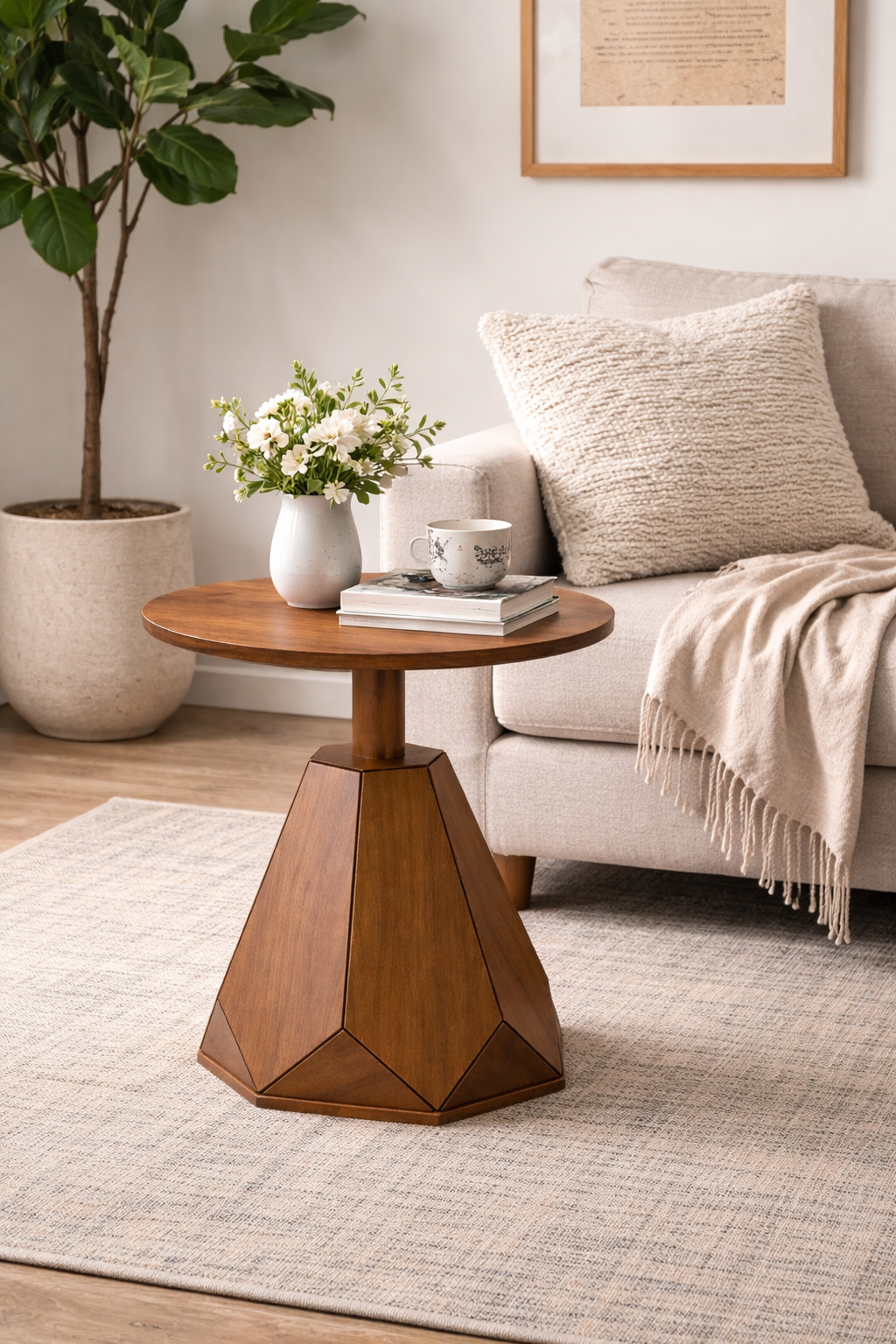 Modern Geometrik Ayaklı Yan Sehpa 50x57 cm – Yuvarlak Orta Sehpa Modeli