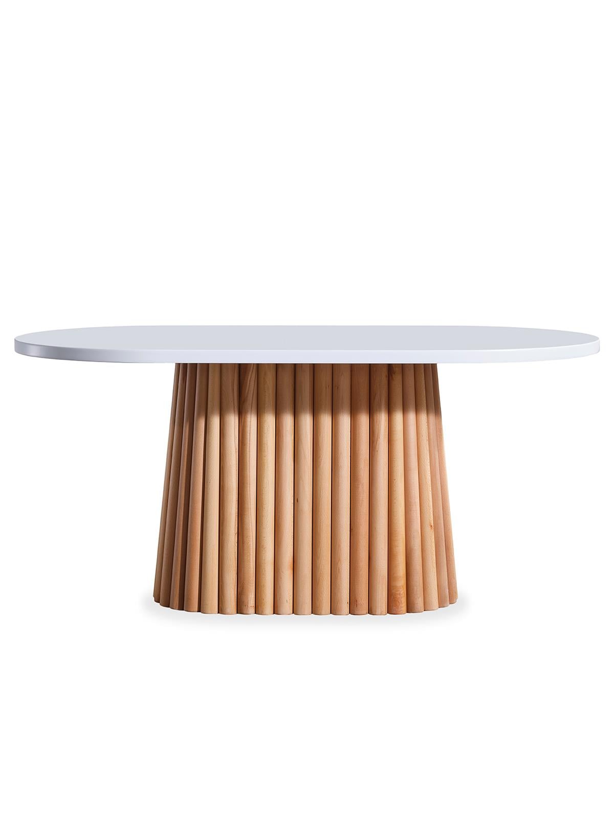 Montreal Doğal Ahşap Beyaz Tabla Naturel Ayak Oval Masa 170x90 Cm - Bohem & İskandinav Tarz