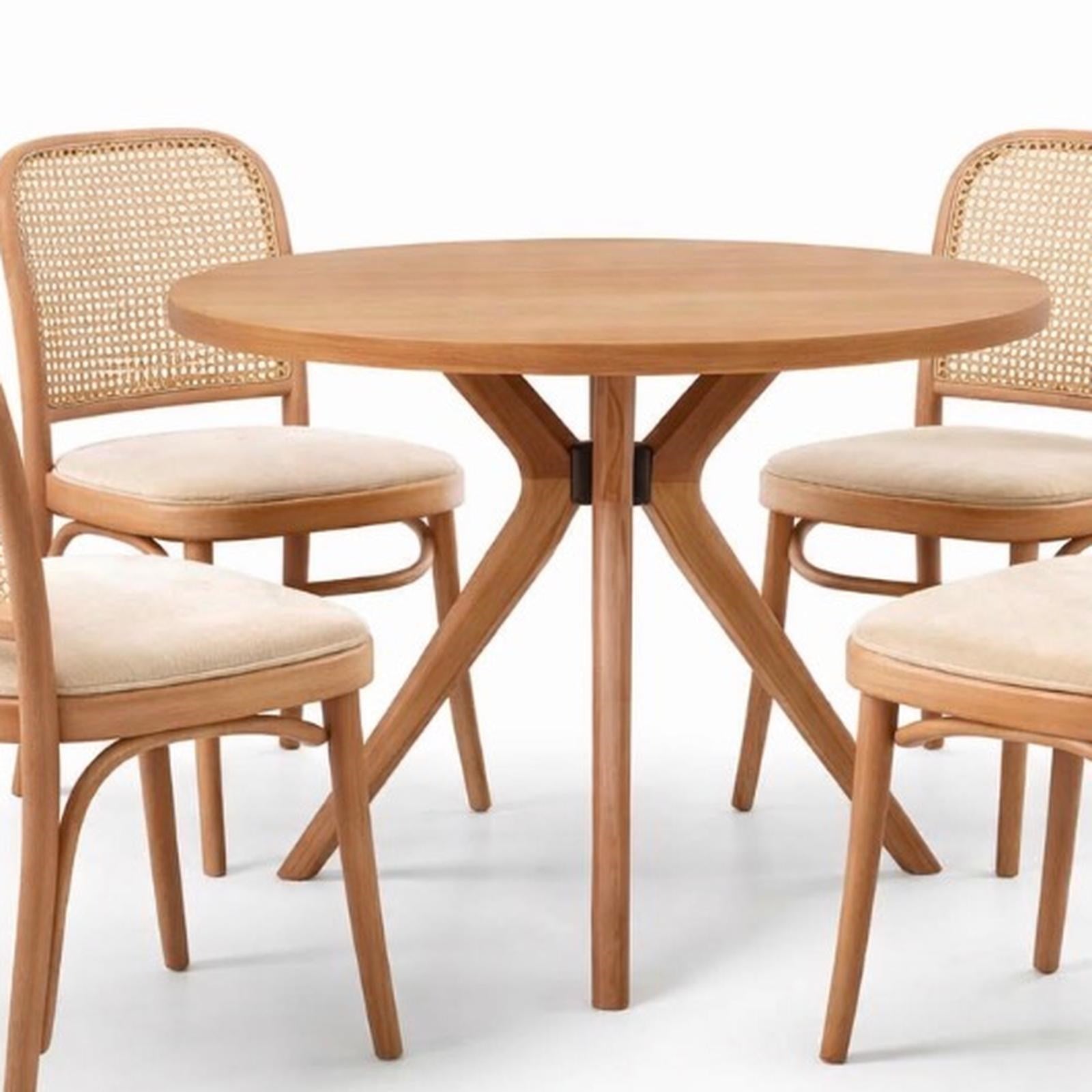 Naturel Ahşap Yuvarlak Masa Takımı – 4lü Hazeran Thonet Sandalye | Kayın Ağaç