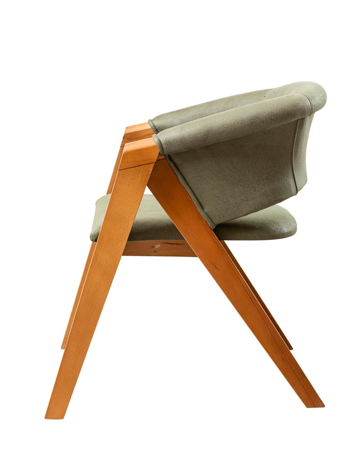 Nebat Doğal Kayın Ahşap Naturen Renk Haki Döşemeli Sandalye Detaylı İşçilik Modern Şık Tasarım