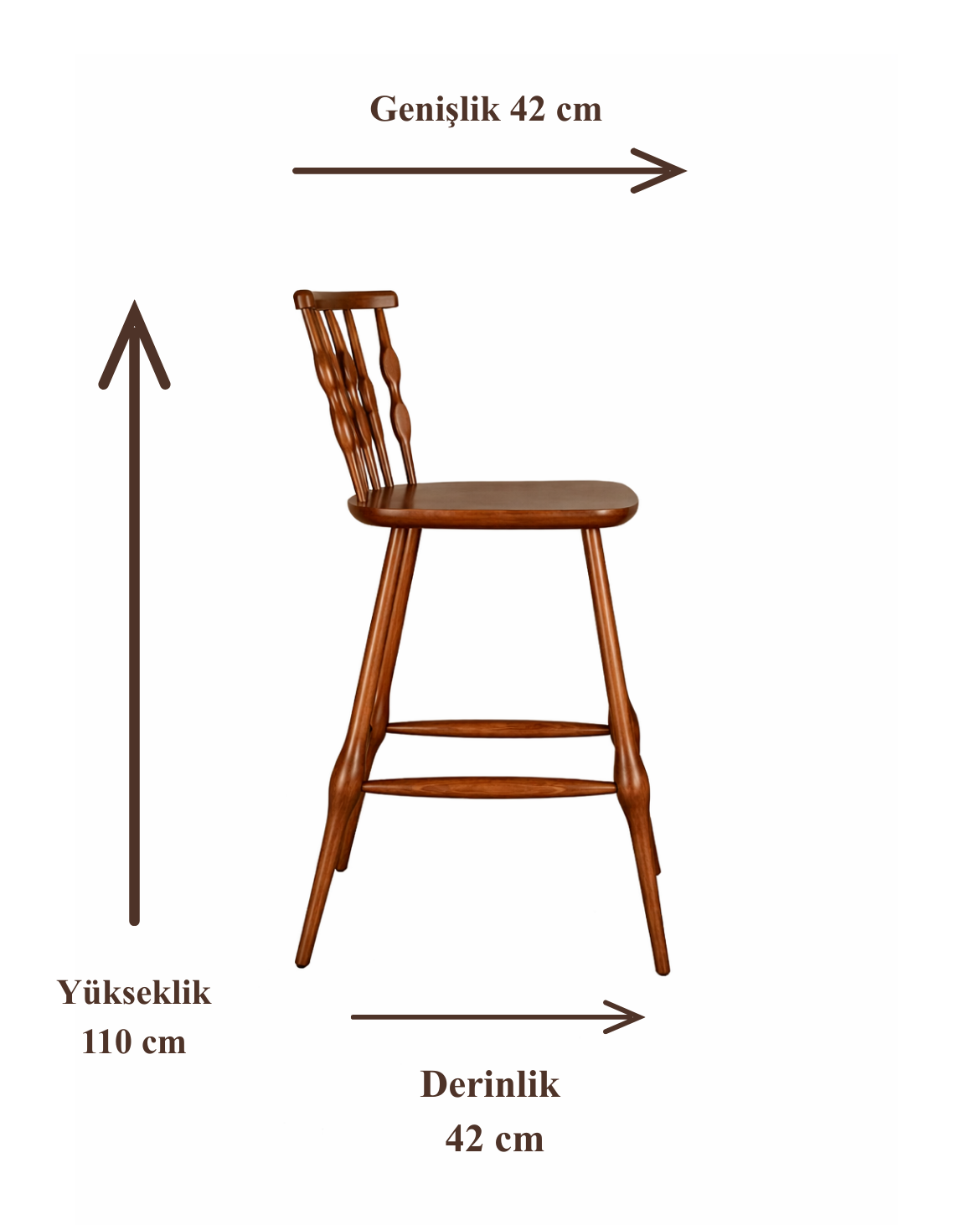 Ortensia Doğal Ahşap Ceviz Bar Sandalye El İşçiliği Klasik Tarz