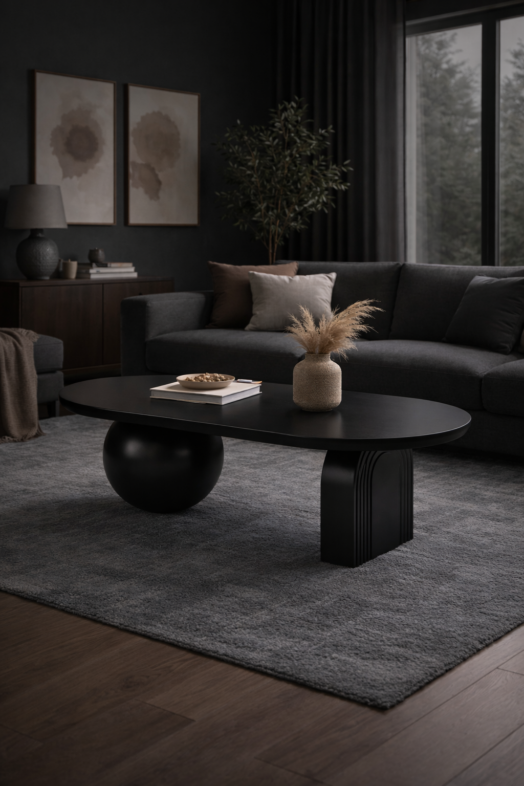 Oval Ahşap Orta Sehpa – Modern Çift Ayak Tasarım – 128×80 cm
