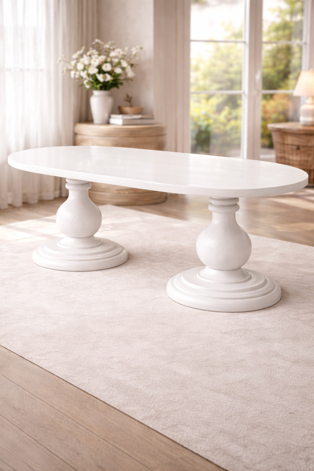 Oval Yemek Masası 200x100 / 240x120 cm – Masif Ayaklı Modern Ahşap Masa Ceviz Beyaz Naturel