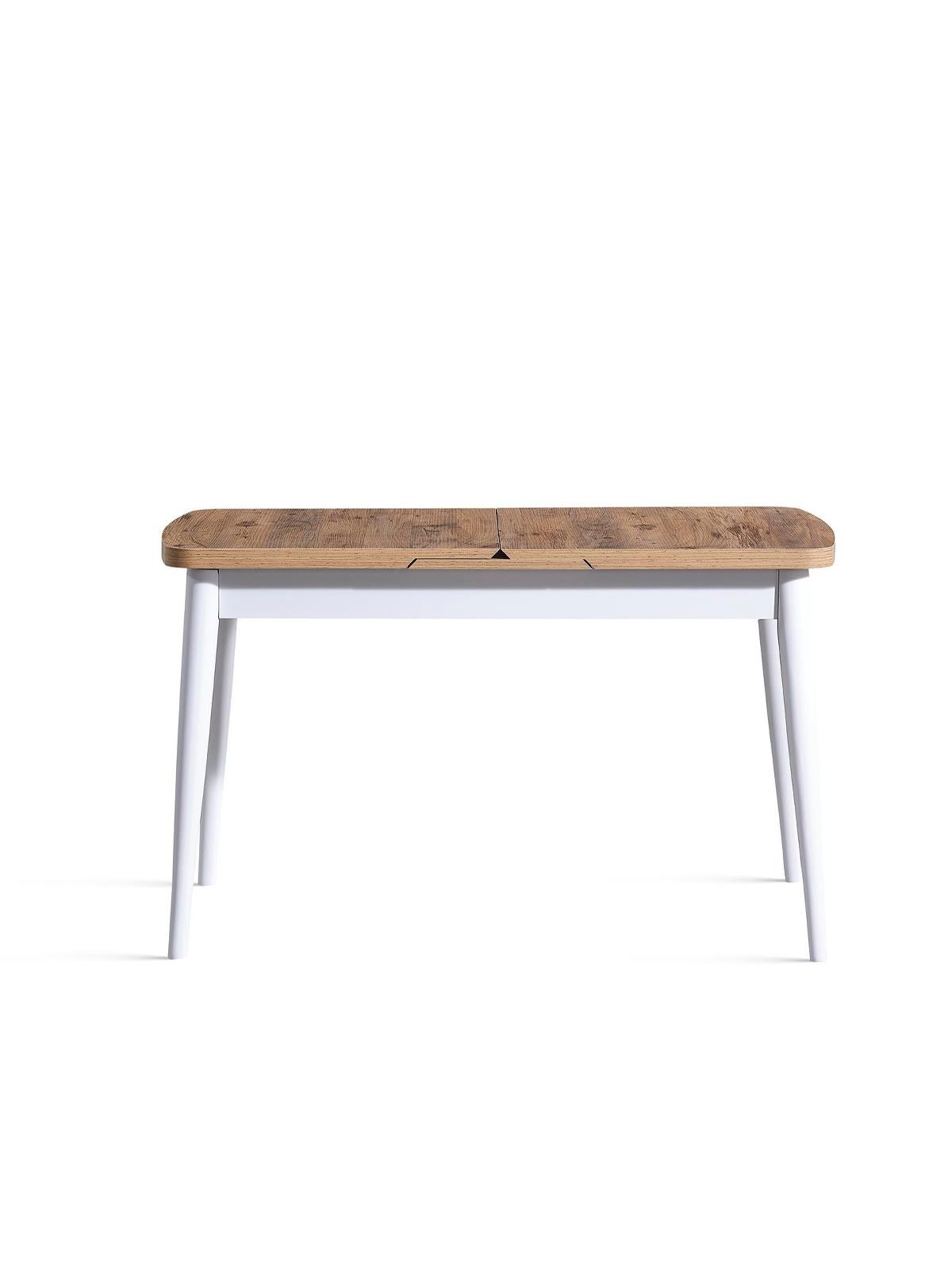 Parla Meşe Tabla Beyaz Ayak Çizilmez Dikdörtgen Açılır Ahşap Masa 127x70 Cm - Modern & Şık Tasarım