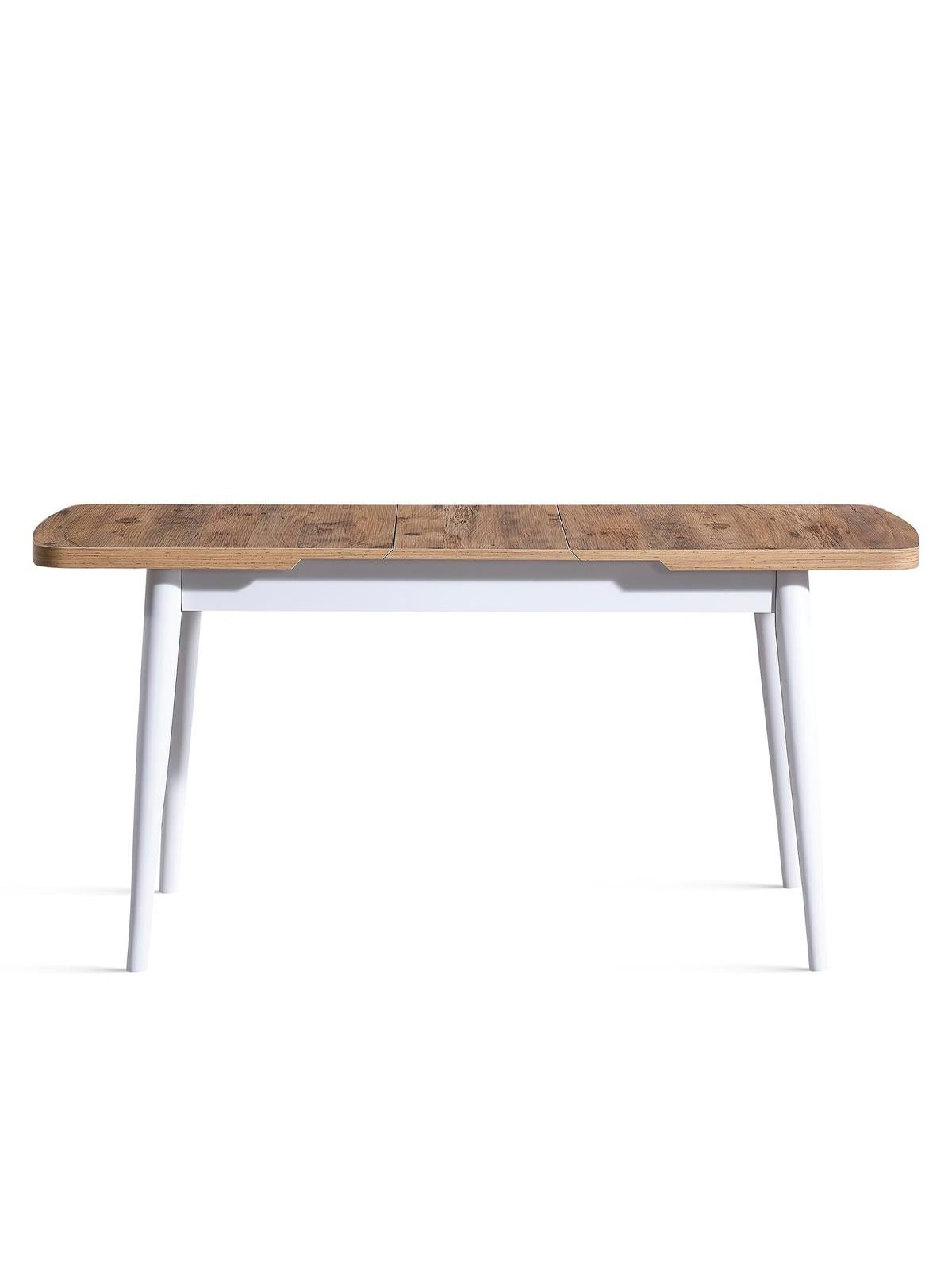 Parla Meşe Tabla Beyaz Ayak Çizilmez Dikdörtgen Açılır Ahşap Masa 127x70 Cm - Modern & Şık Tasarım