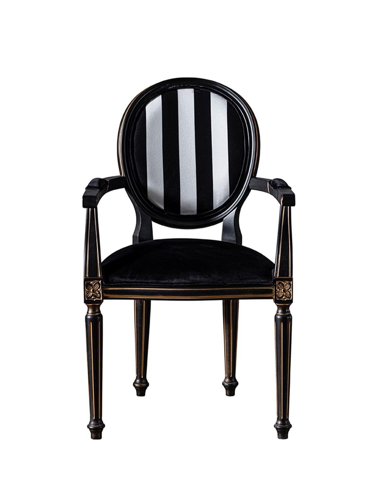 Racine Doğal Ahşap Kayın Siyah Renk Kolçaklı Sandalye Detaylı İşçilik Modern Şık Tasarım