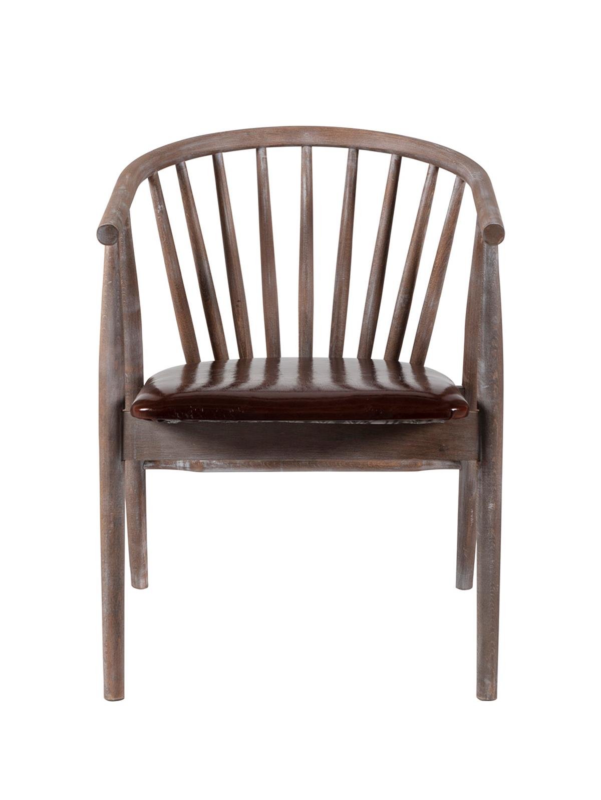 Rizoma Natural Ahşap Masif Eskitme Kayın Sandalye Kahverengi Deri Döşemeli Detaylı İşçilik Modern Şık Tasarım