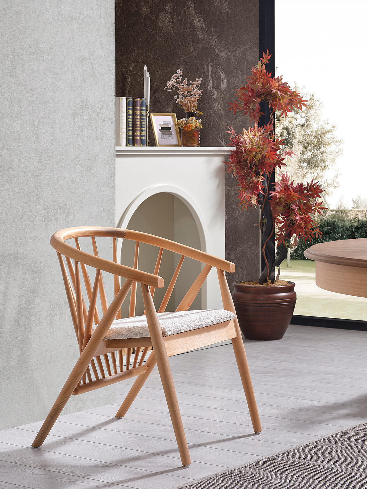 Royal Naturel Renk Ahşap Yuvarlak Açılır Masa Takımı 118x118 cm - 4 Naturel Sandalye Bohem & İskandinav Şık Tasarım