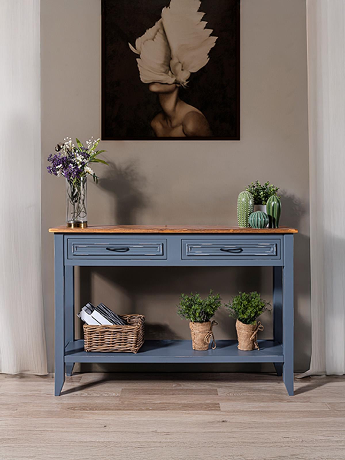 Syrga Doğal Ahşap Koyu Gri Renk Masif Eskitme Dresuar 100x36 Cm - Modern & Şık Tasarım