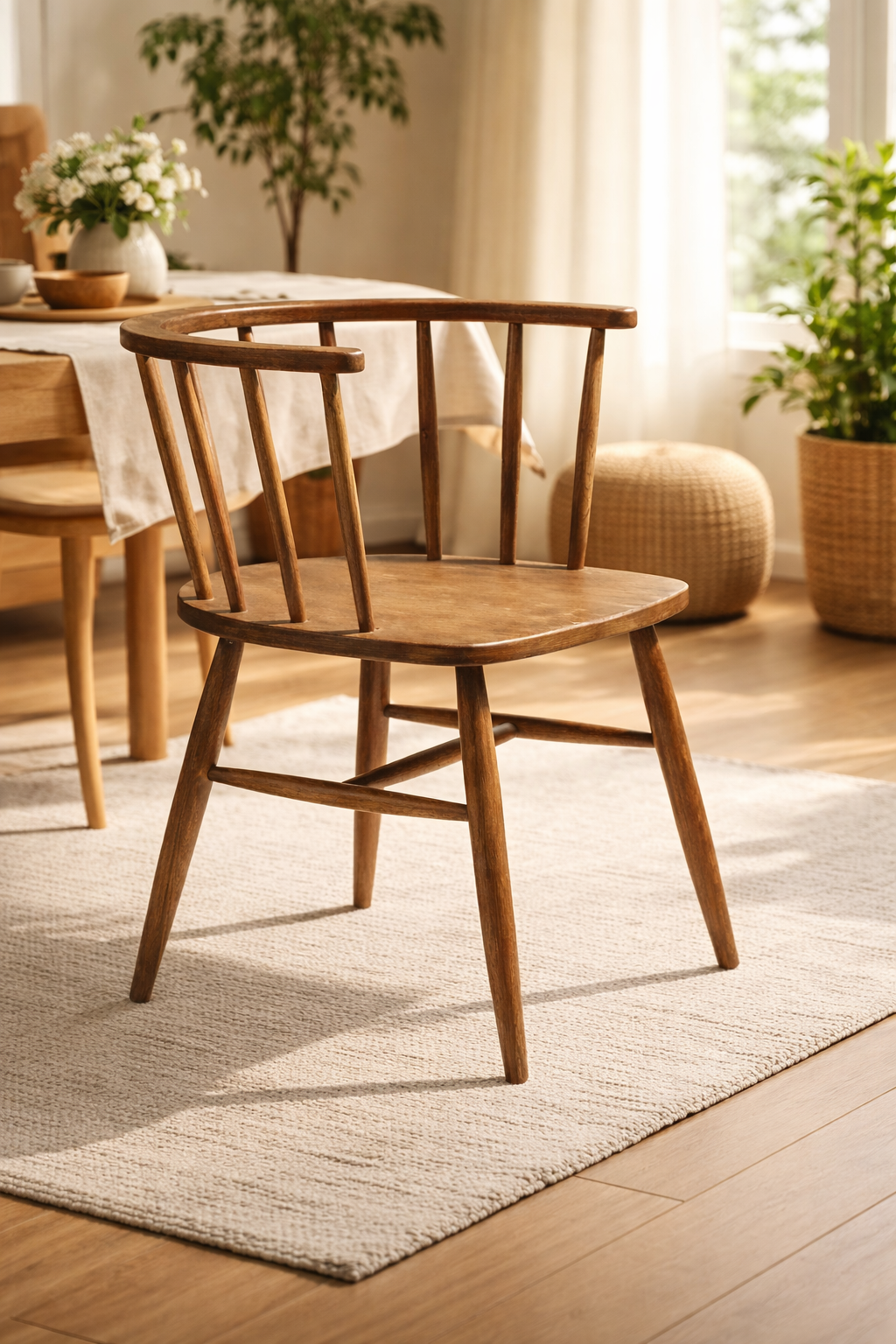 Virel Doğal Ahşap Kayın Kolçaklı Sandalye Kavisli Sırt Tasarım Modern İskandinav Stil | Alberohome