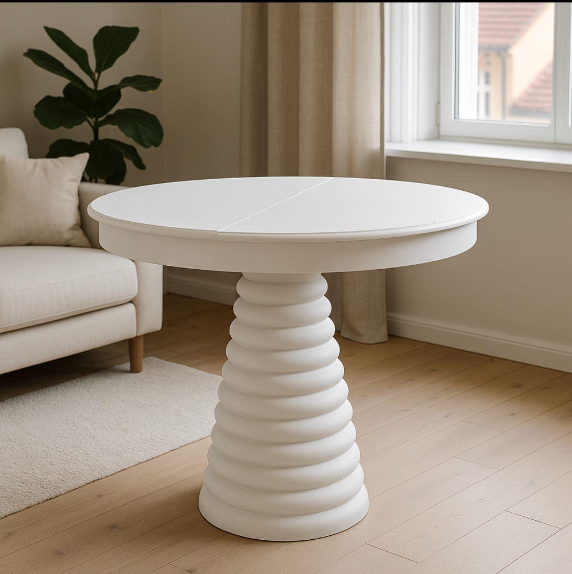 Yuvarlak Açılır Beyaz Ahşap Masa 100x100 - Bohem & İskandinav Tarz