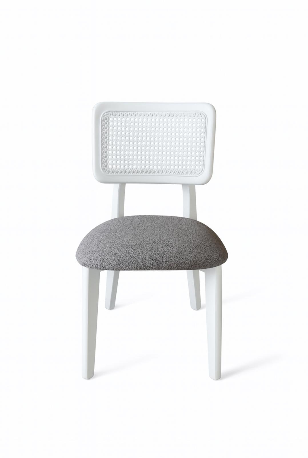 Beyaz Yuvarlak Açılır Masa Takımı 110x110 Cm – Beyaz Hasır Sırtlı İskandinav Tarzı Modern Tasarım - 4 Sandalyeli