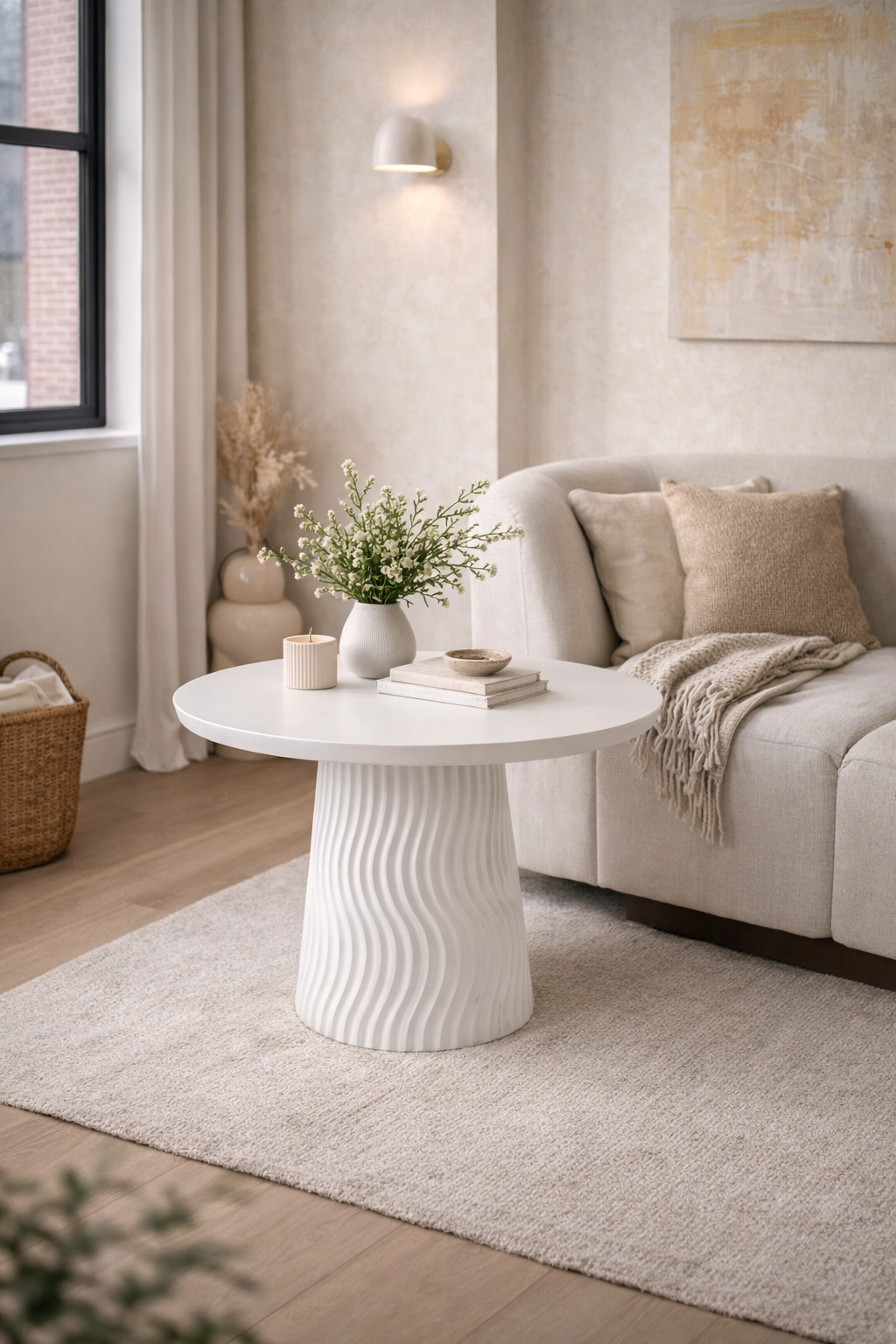 Yuvarlak Ahşap Orta Sehpa – Tek Ayaklı Modern Tasarım