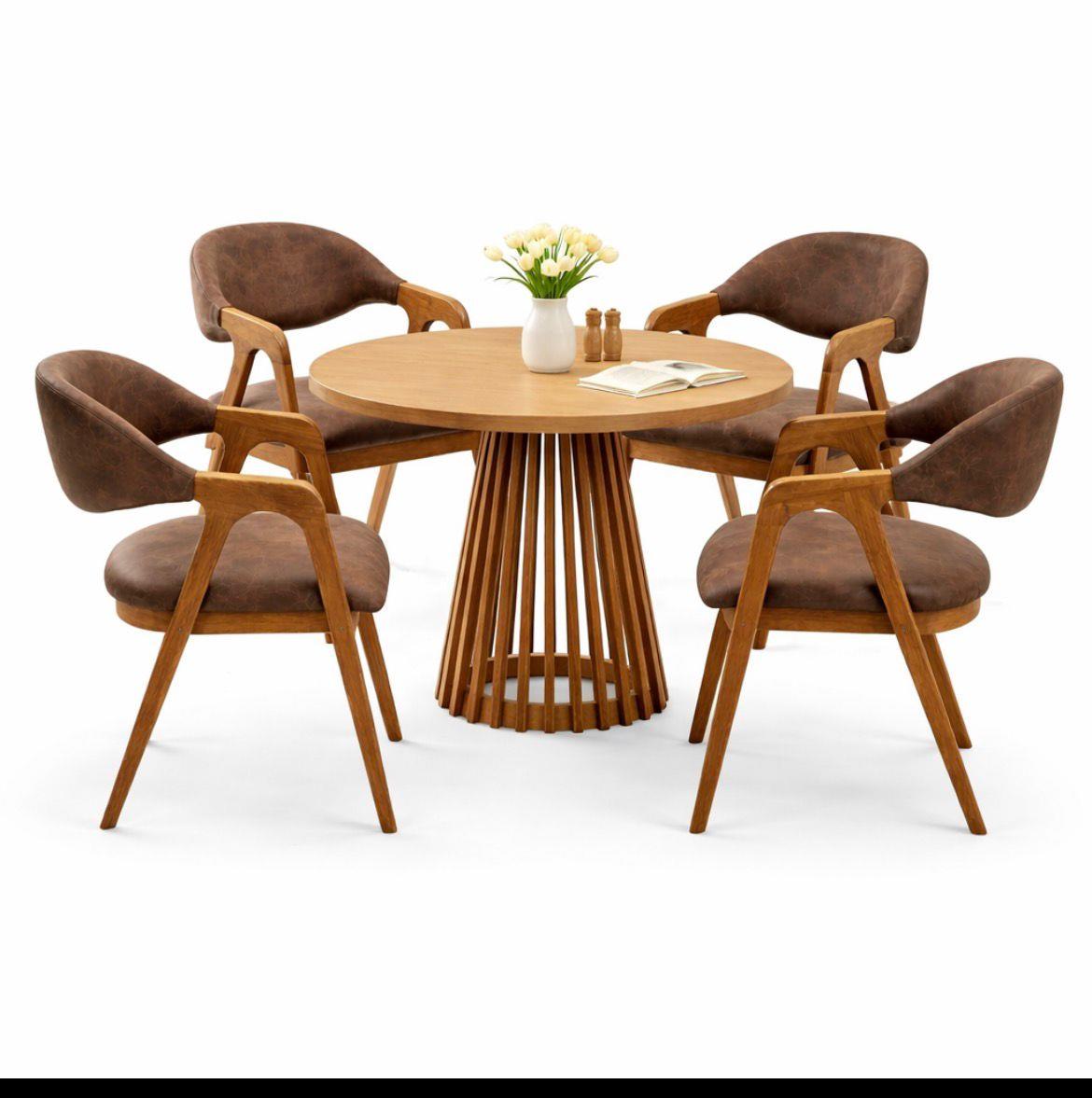 Yuvarlak Masa Takımı – 4 Sandalyeli Ahşap Yemek Masası (100×100 cm)