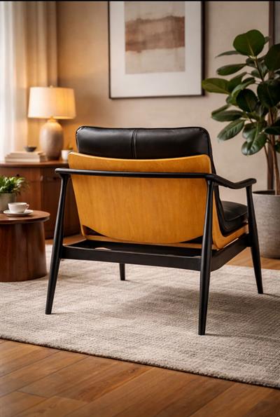  Kayın Ayaklı Siyah Suni Deri Berjer | Modern Tekli Koltuk