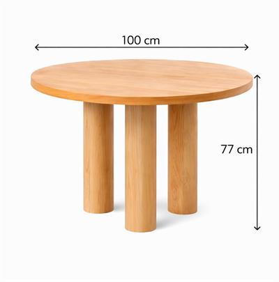 100 cm Yuvarlak Masif Ahşap Ayaklı Meşe Kaplamalı MDF Yemek Masası