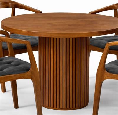 100x100 Yuvarlak Yemek Masası Takımı | Ahşap Kayın Ayaklı Masa + 4 Kapitoneli Kayın Sandalye